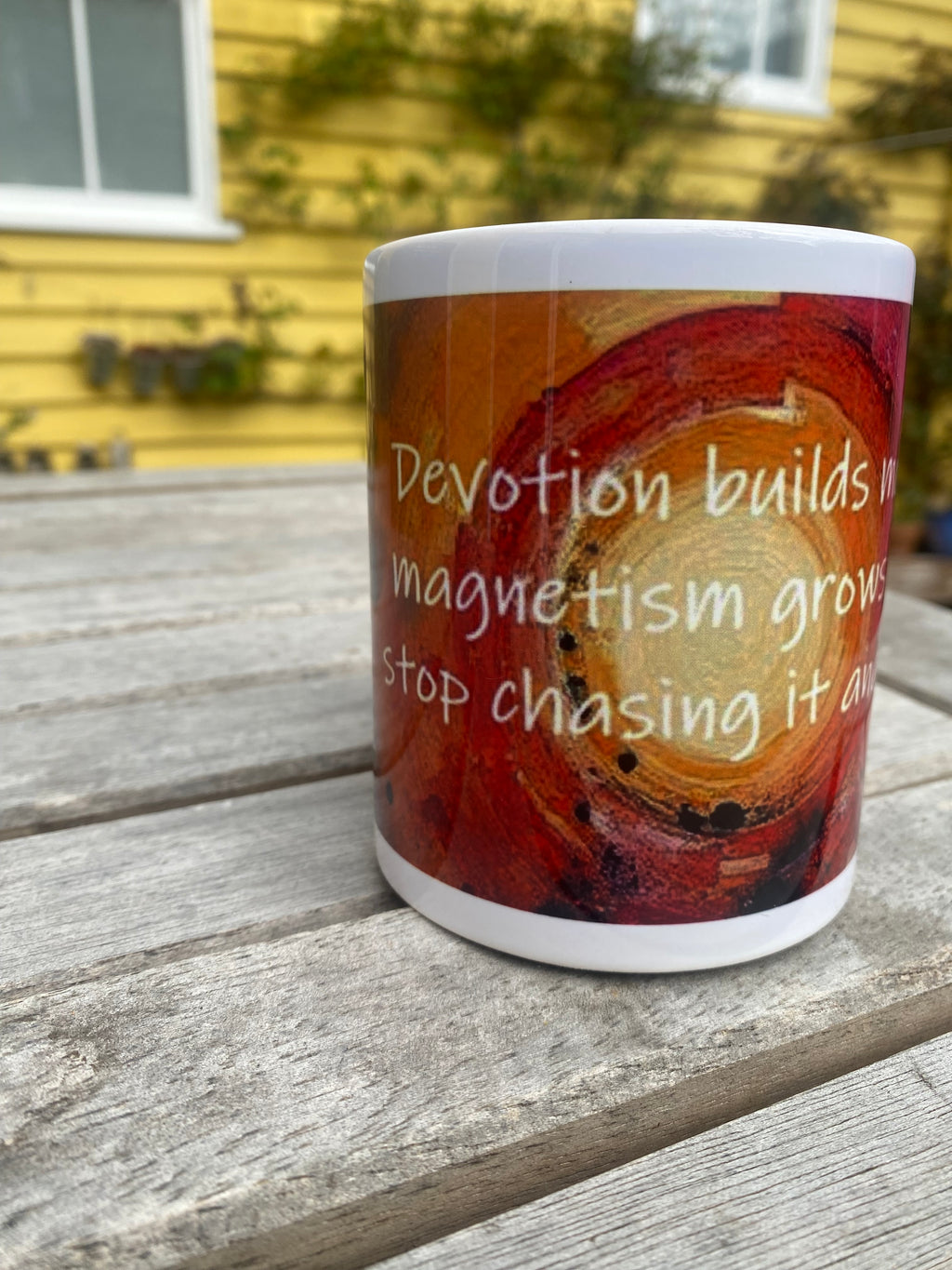 Devotion builds momentum, inspirational printed mug, from original art work, abstract art, motivational, spirituality, quote (9oz/ 250ml)