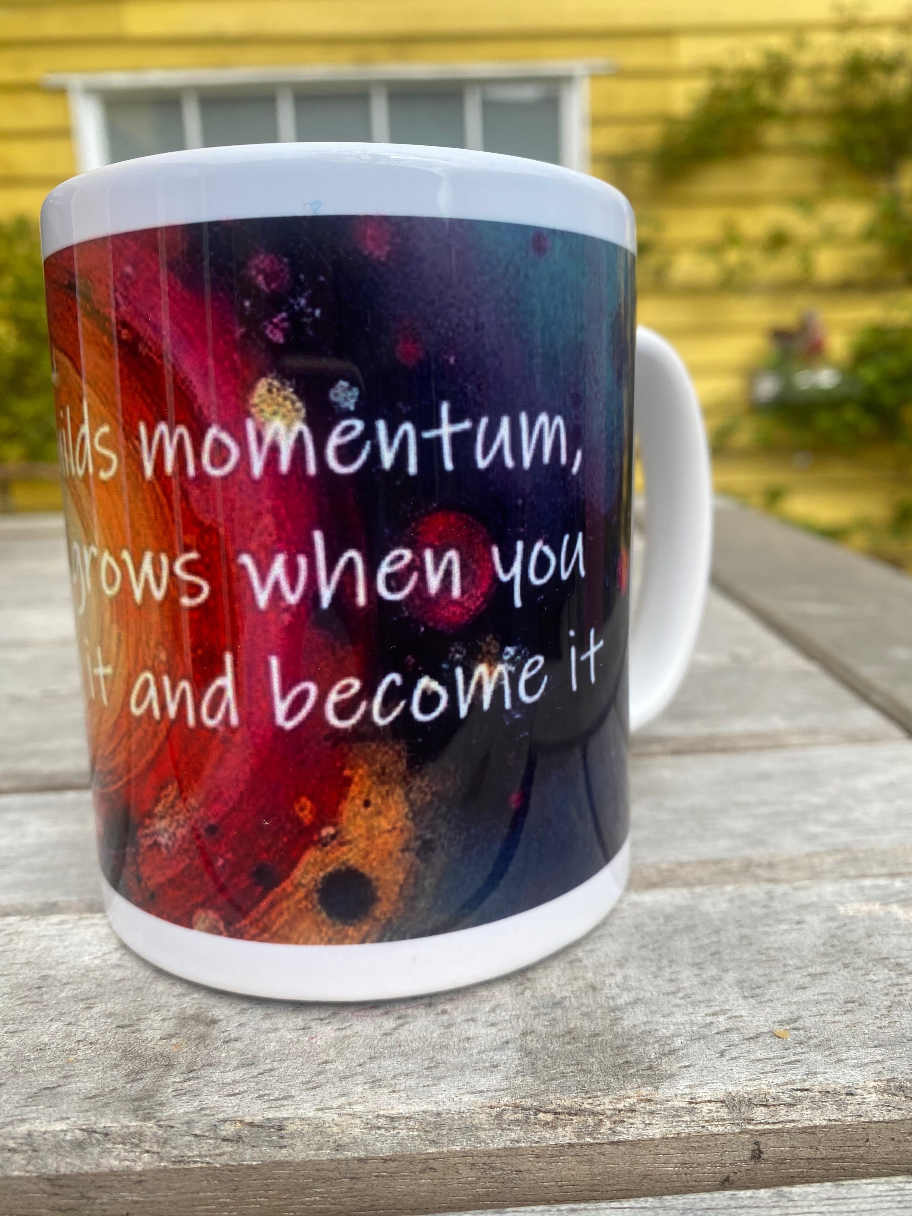 Devotion builds momentum, inspirational printed mug, from original art work, abstract art, motivational, spirituality, quote (9oz/ 250ml)