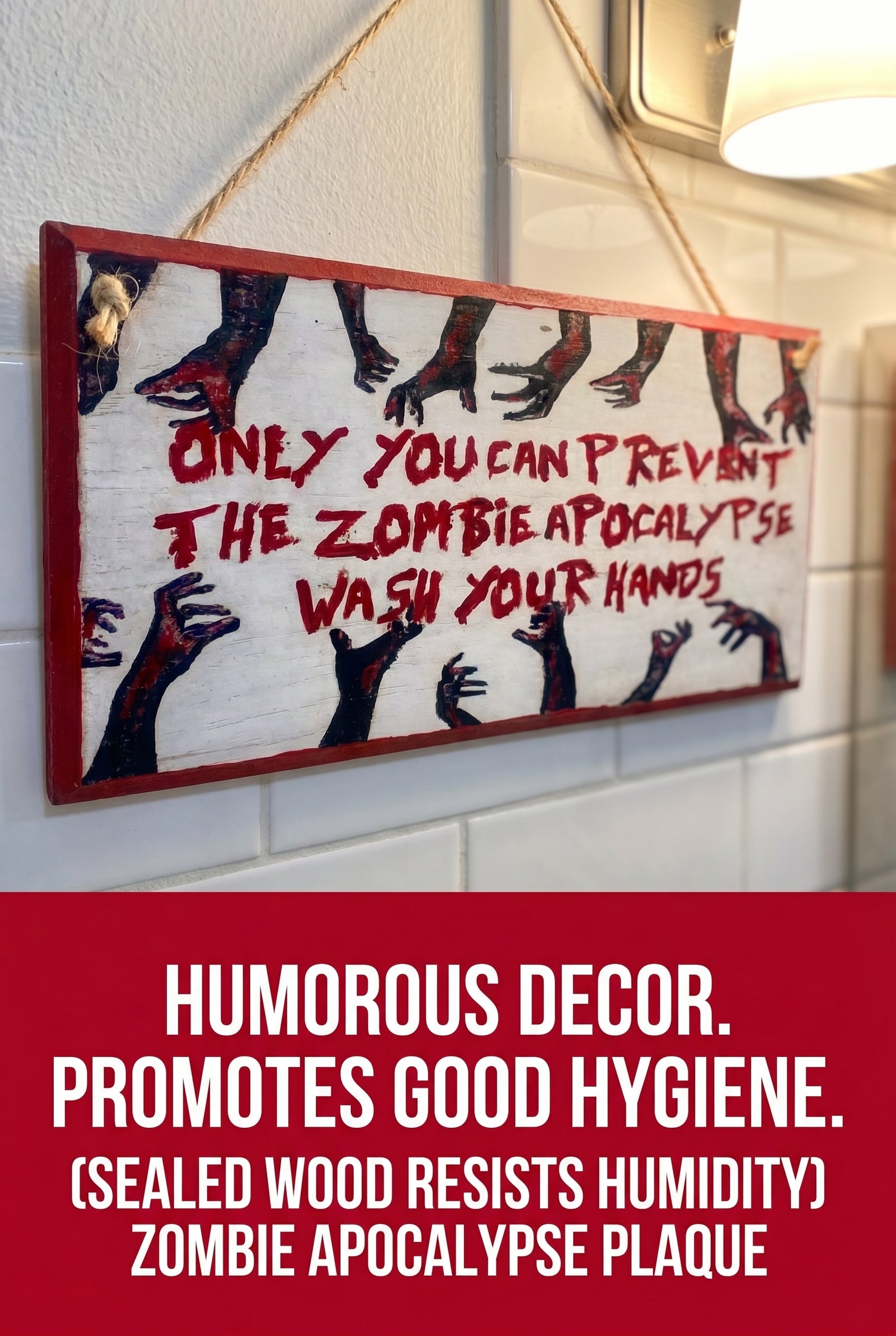 Zombie Apocalypse ~ Only you can prevent the zombie apocalypse, wash your hands - Handpainted Plaque | Sign | Home Decor(8x4")