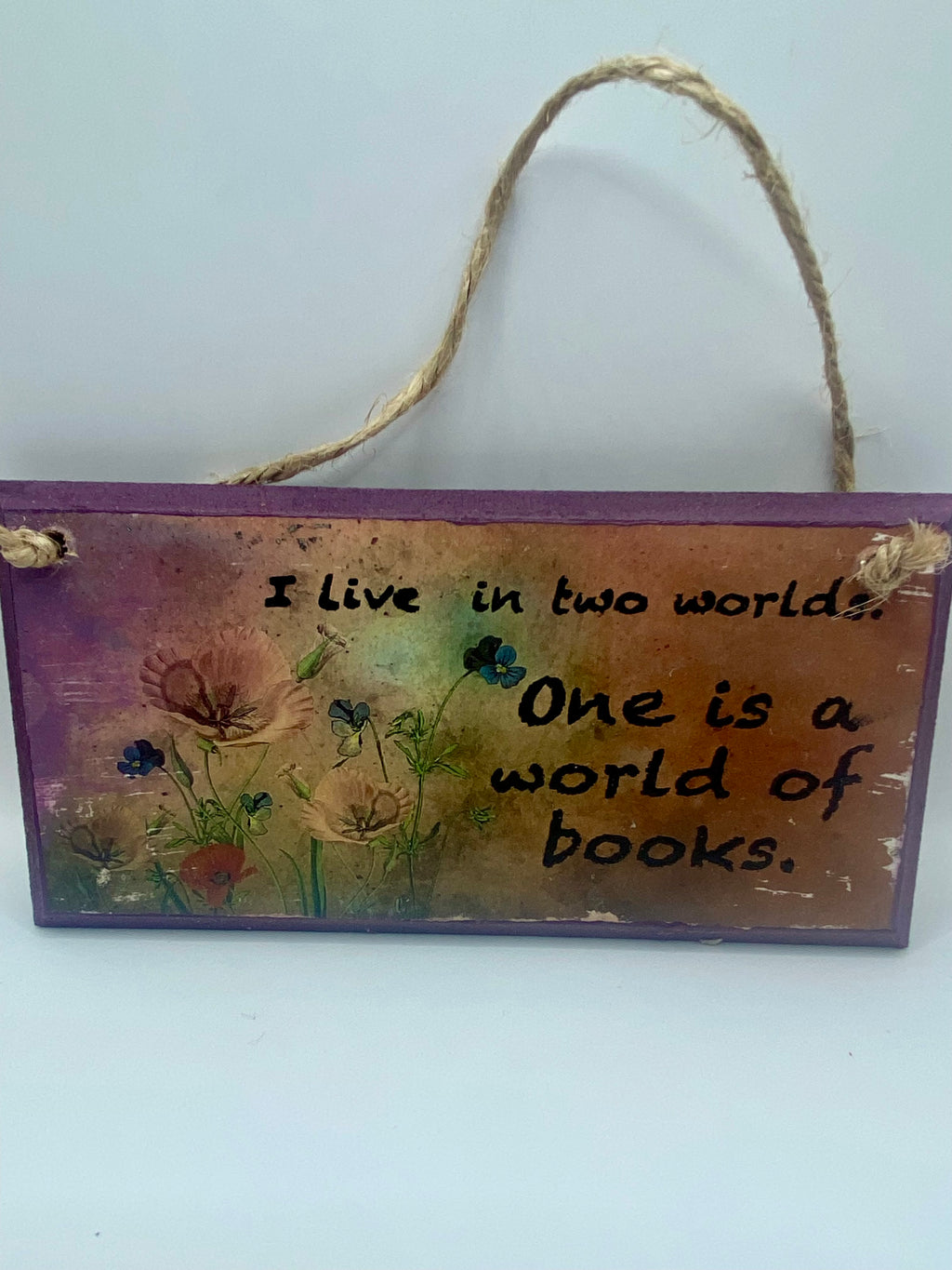Hand‑Painted Wooden Plaque – “I live in two worlds, one is a world of books” ~ Gilmore Girls inspired Bookish Quote (6x3", 7x4”, 8x4”)