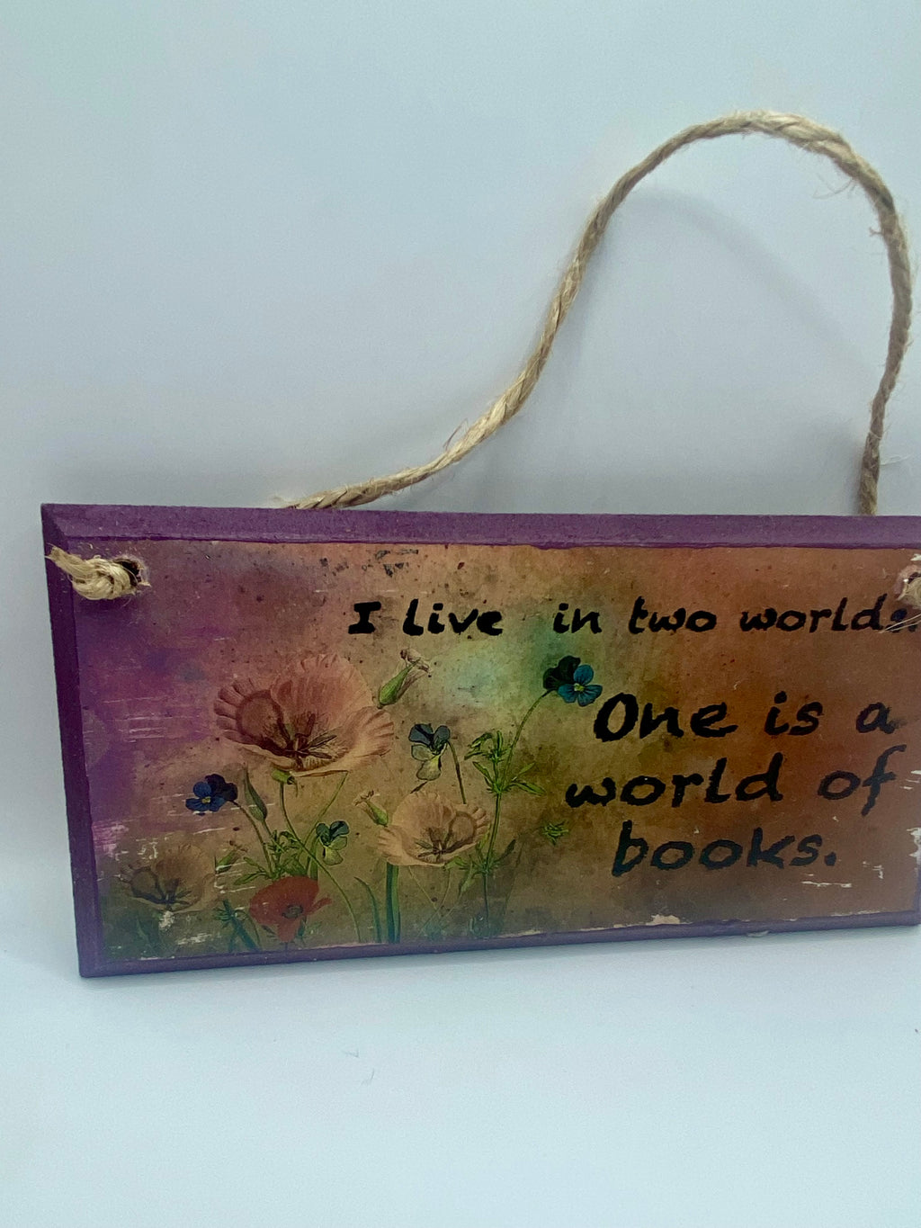 Hand‑Painted Wooden Plaque – “I live in two worlds, one is a world of books” ~ Gilmore Girls inspired Bookish Quote (6x3", 7x4”, 8x4”)