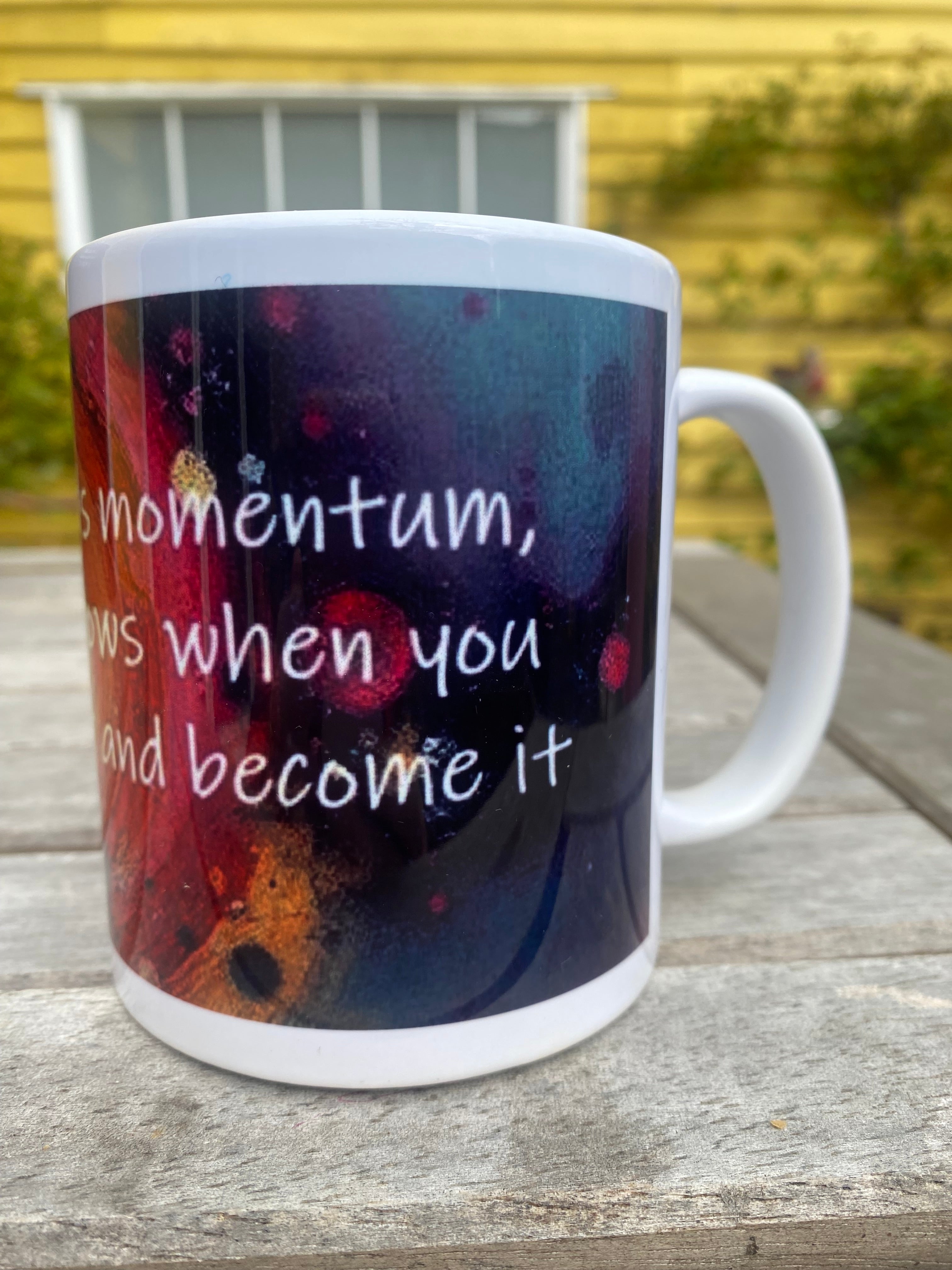 Devotion builds momentum, inspirational printed mug, from original art work, abstract art, motivational, spirituality, quote (9oz/ 250ml)