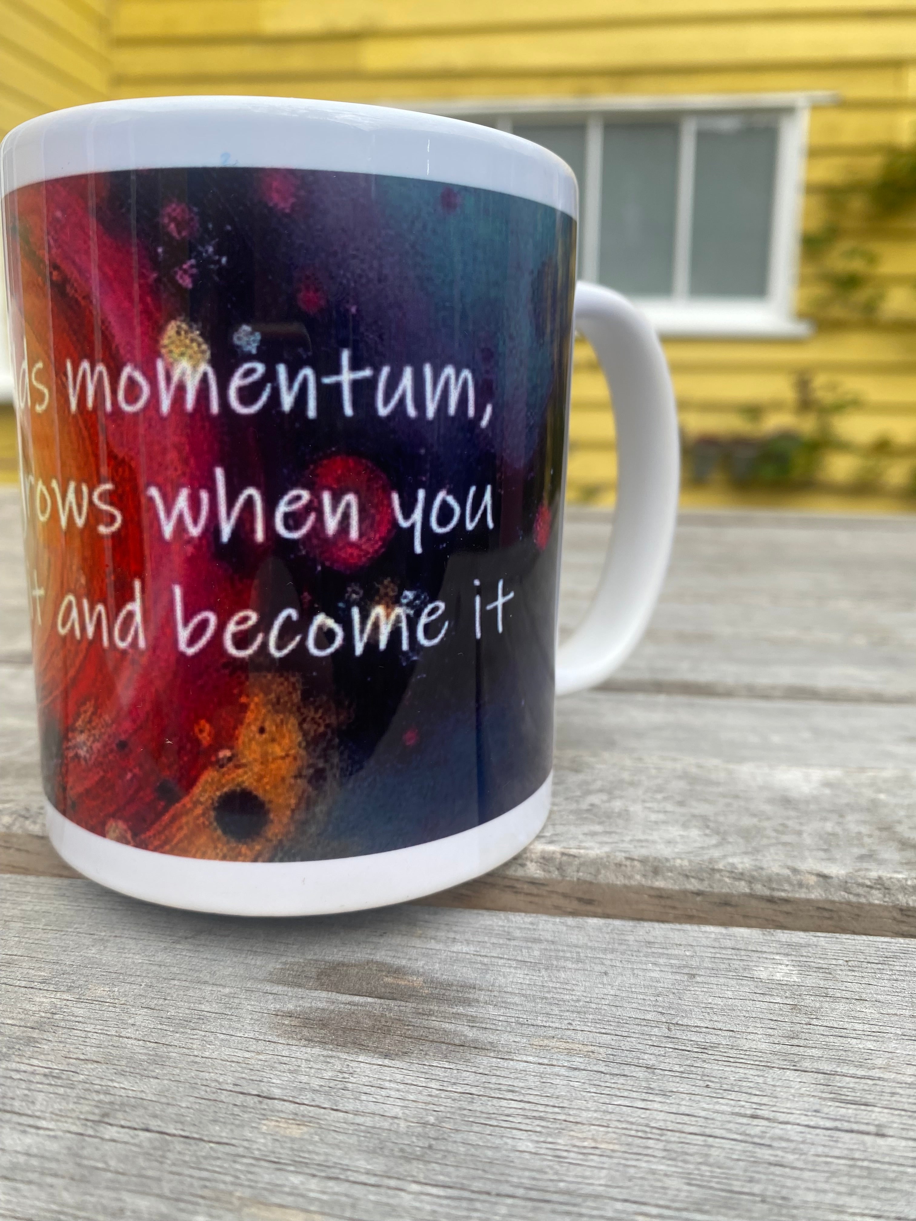Devotion builds momentum, inspirational printed mug, from original art work, abstract art, motivational, spirituality, quote (9oz/ 250ml)