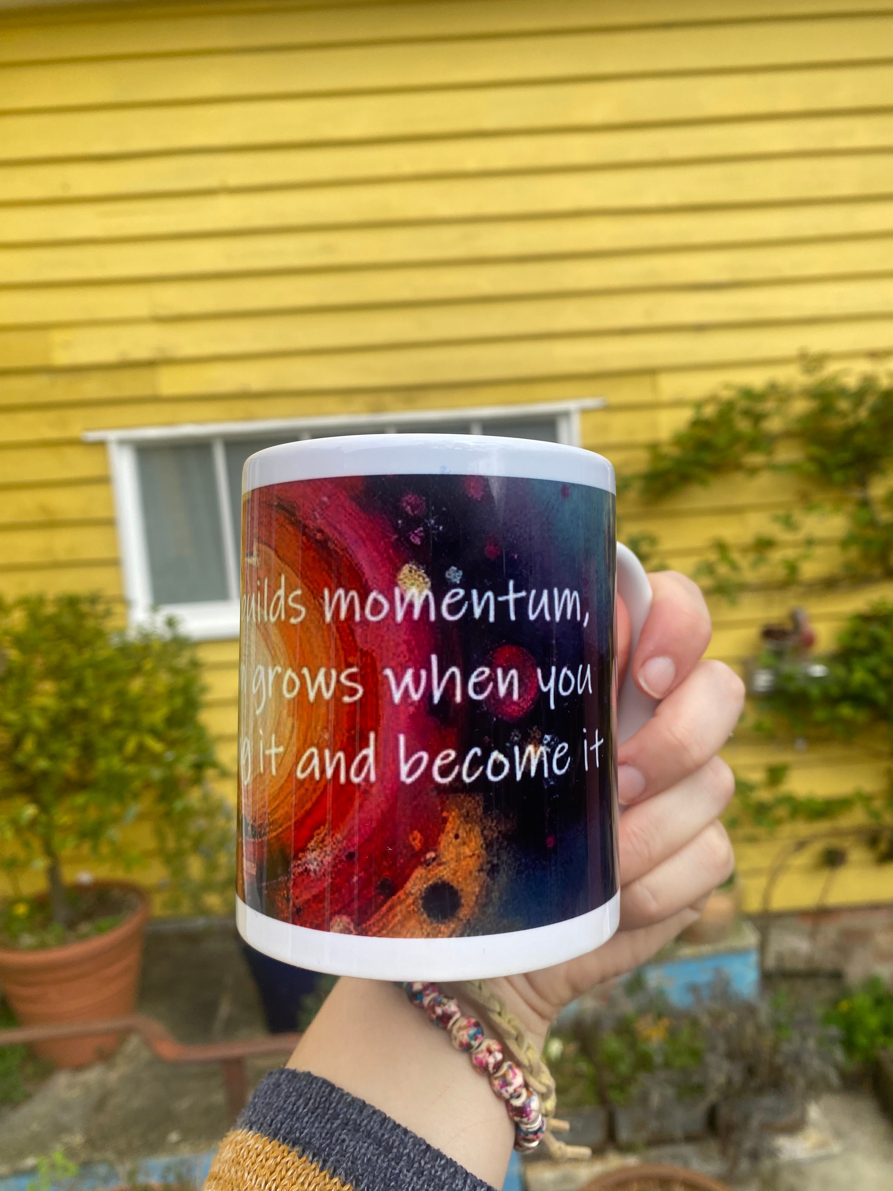 Devotion builds momentum, inspirational printed mug, from original art work, abstract art, motivational, spirituality, quote (9oz/ 250ml)