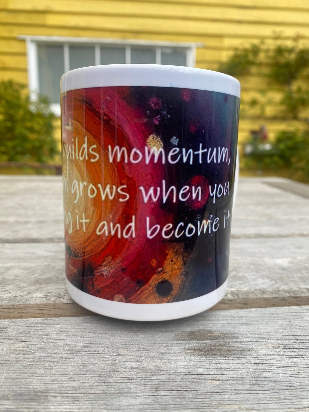 Devotion builds momentum, inspirational printed mug, from original art work, abstract art, motivational, spirituality, quote (9oz/ 250ml)
