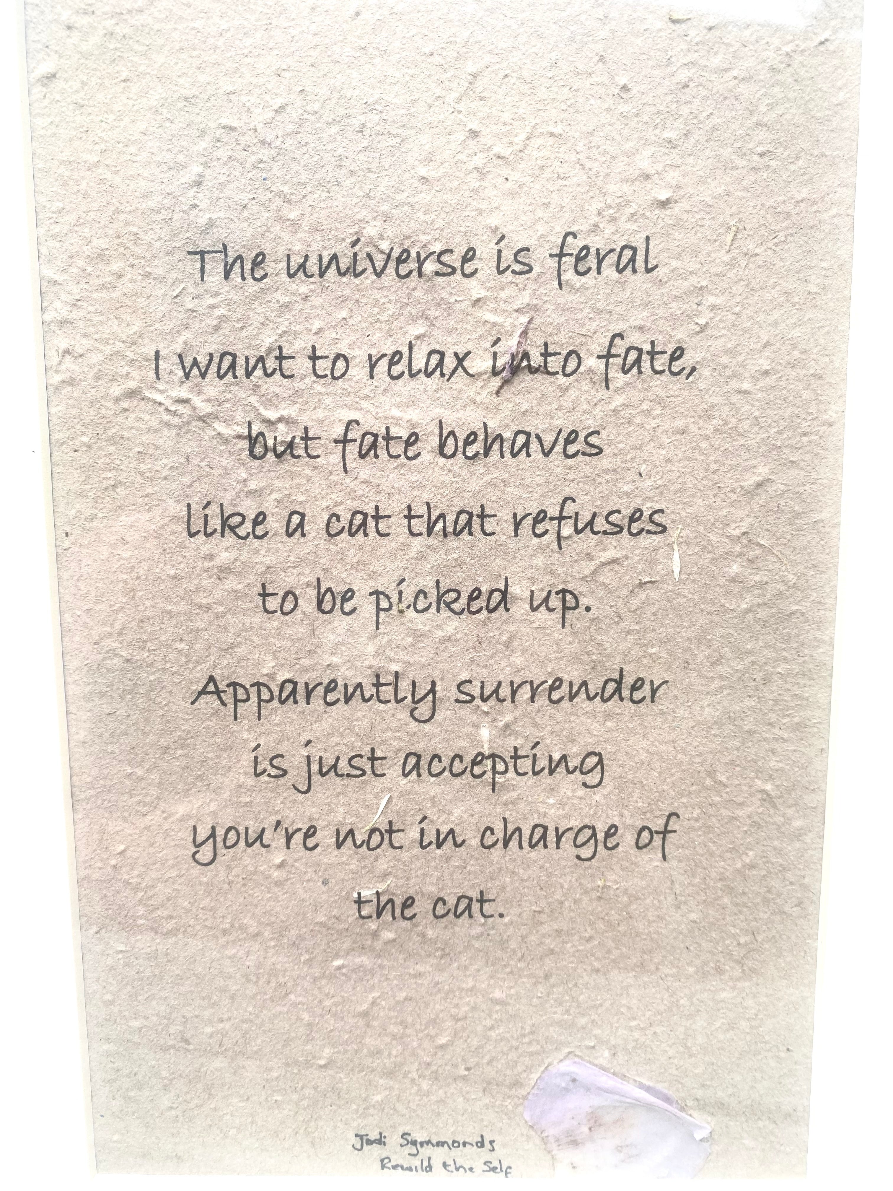 The universe is feral ~ Poetry by Jodi Symmonds, Rewild the Self ~ Framed | Unframed ~ Handmade Print