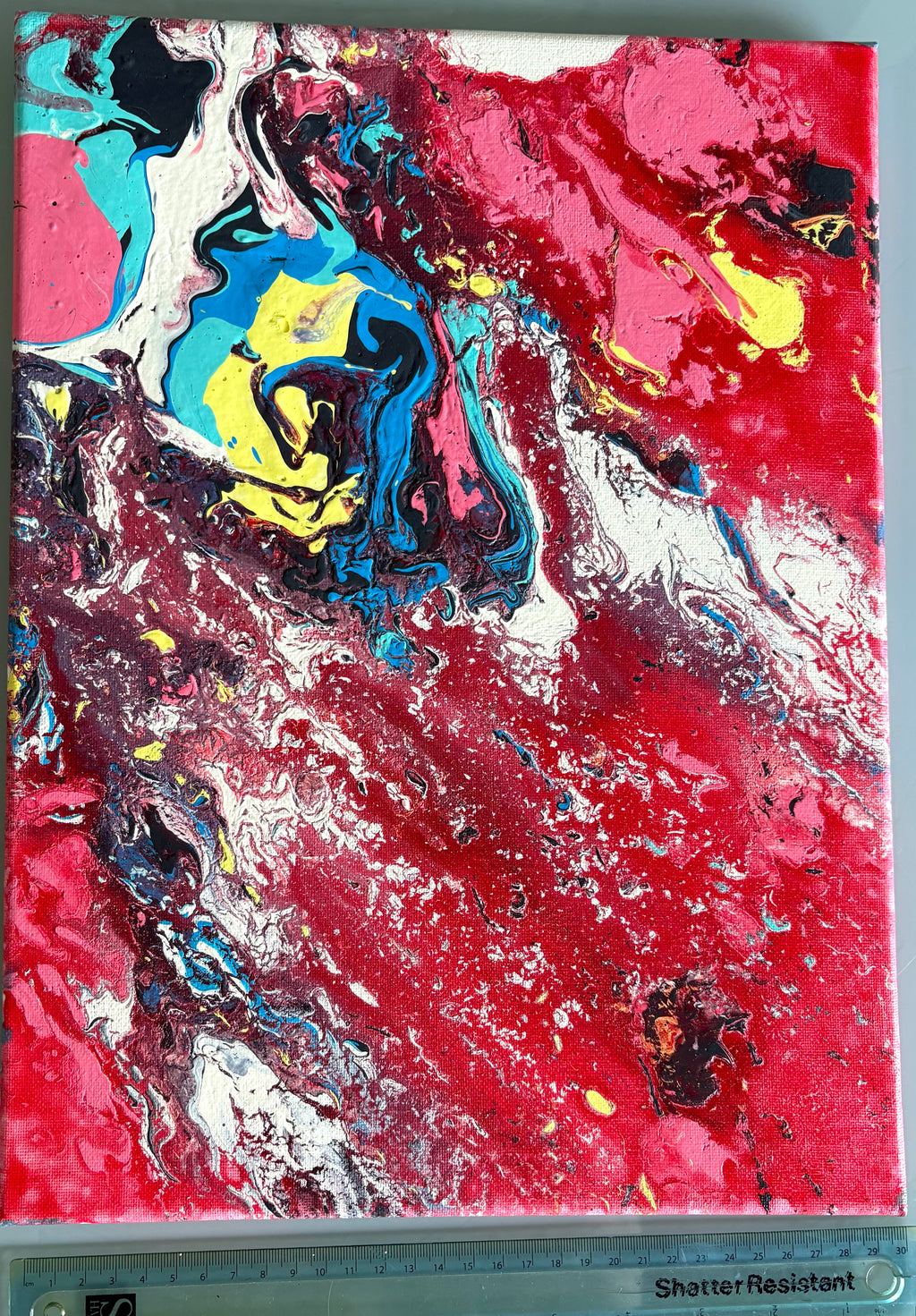 Red ice cream Splash - Original Painting, acrylic paint pour. 30 x 40 cm