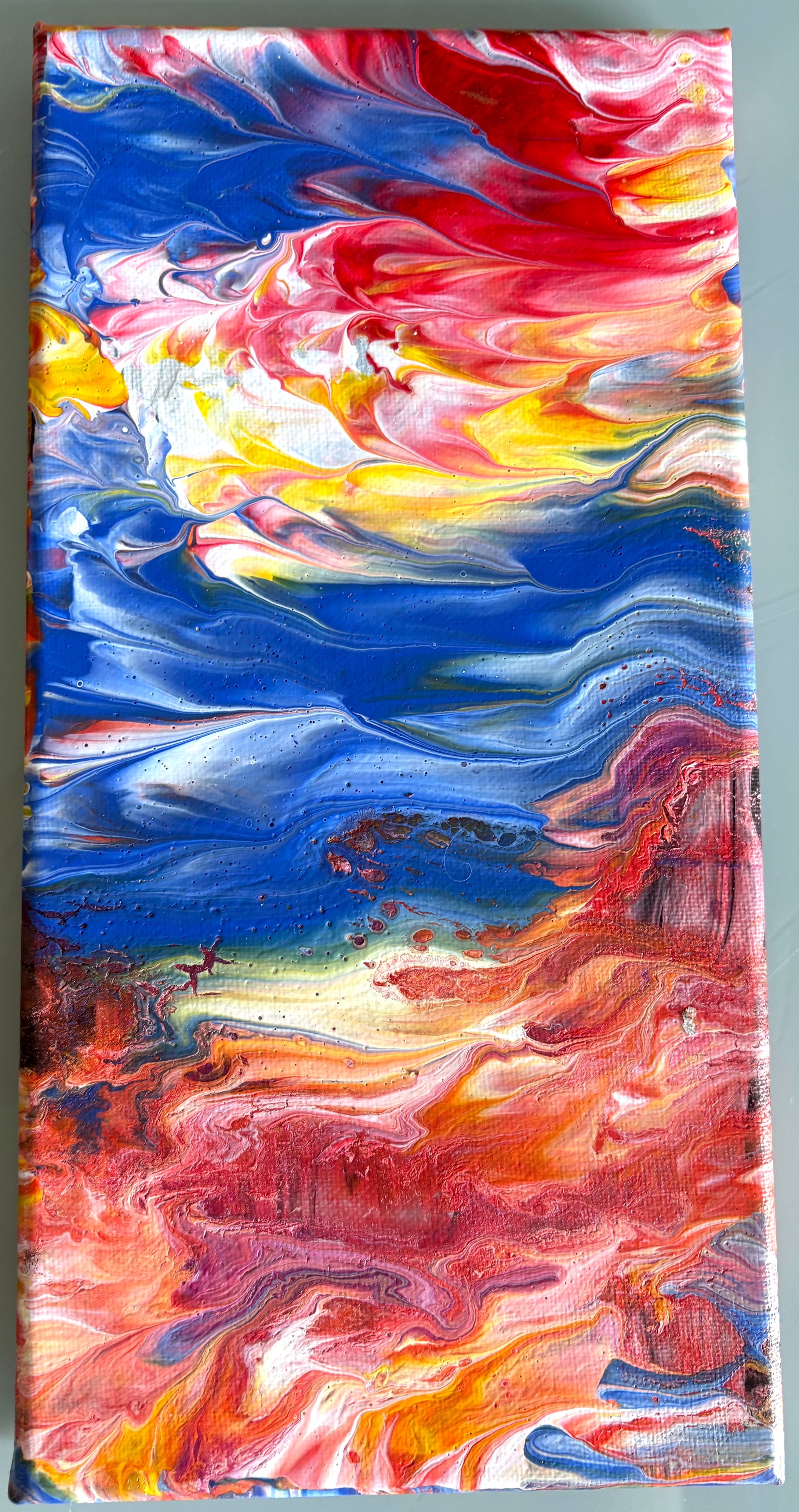 Colour Splash 4 - Original Painting, acrylic paint pour. 30 x 15 cm