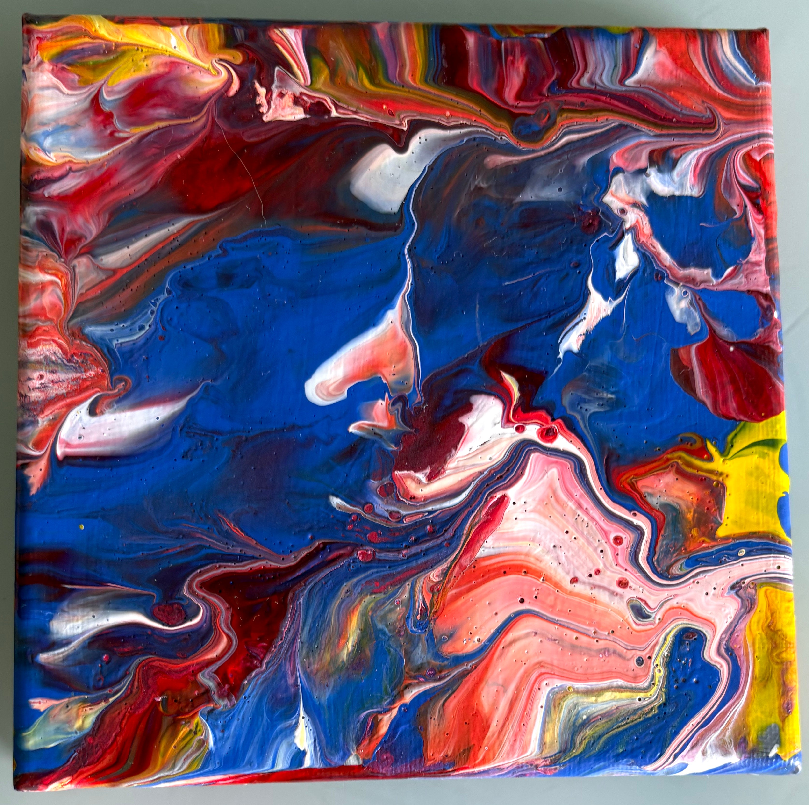 Colour Splash  5, 6, 7, 8 - Set of 4 small Original Paintings, acrylic paint pour. 15 x 15 cm