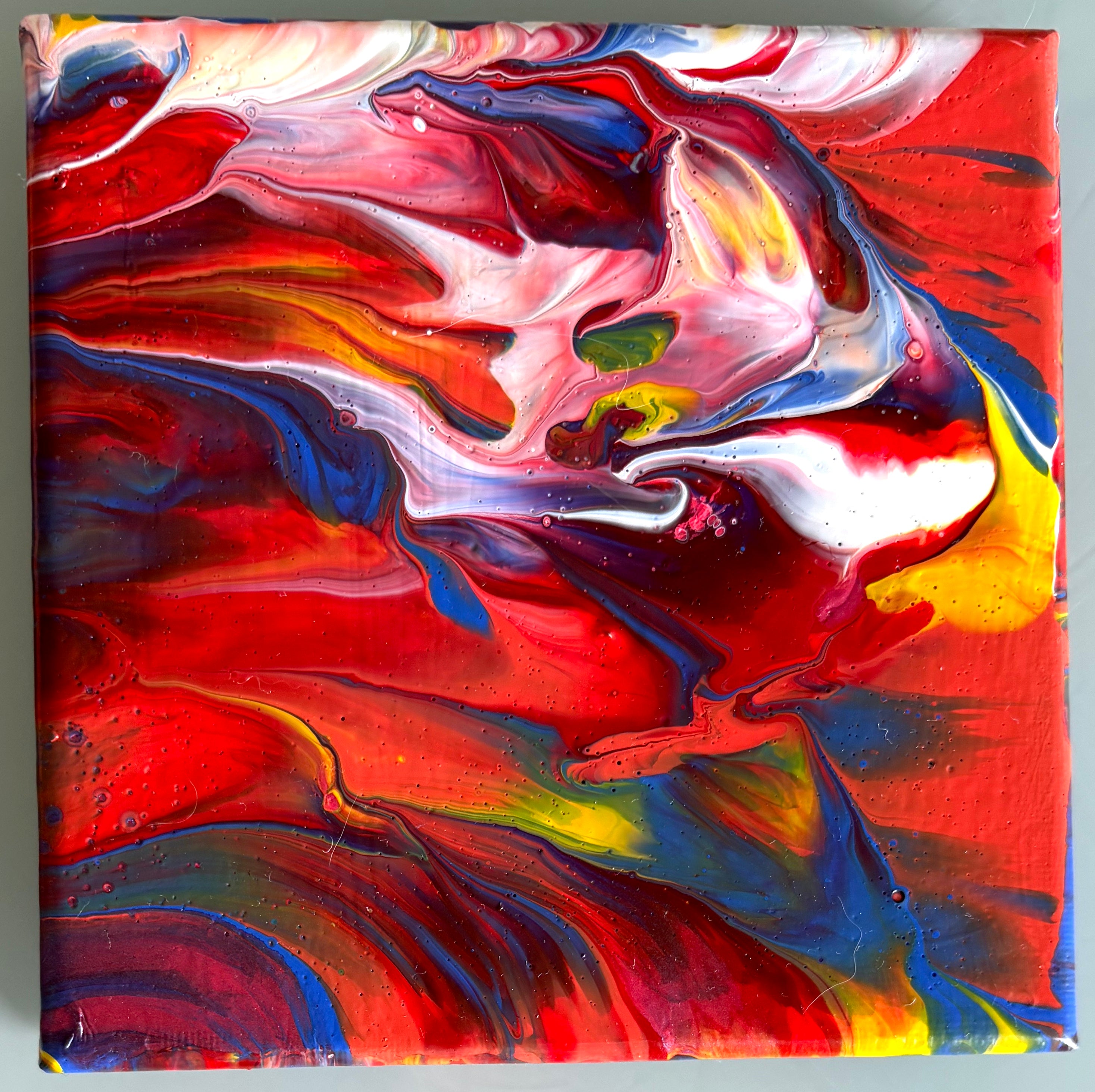 Colour Splash  5, 6, 7, 8 - Set of 4 small Original Paintings, acrylic paint pour. 15 x 15 cm