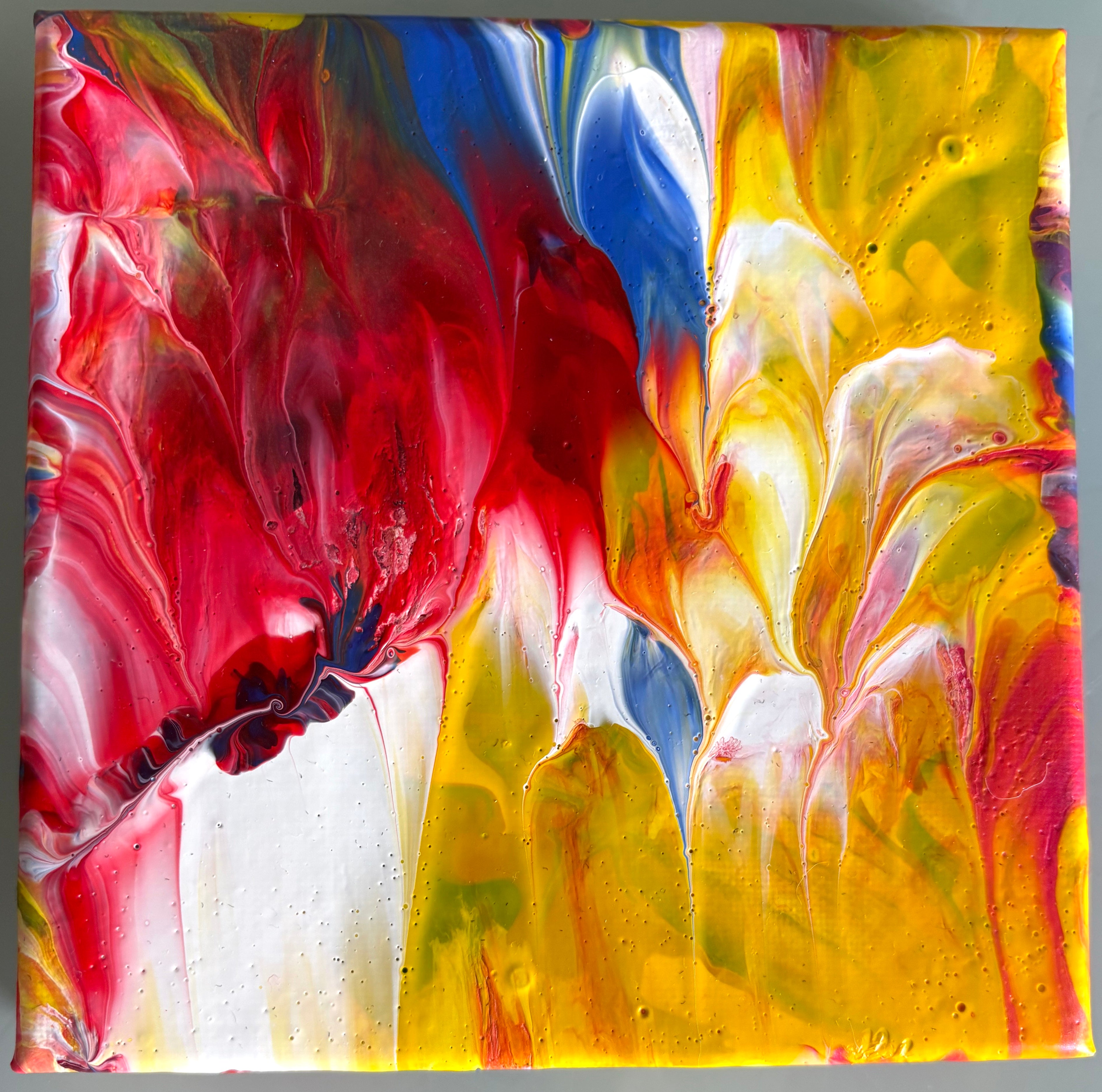 Colour Splash  5, 6, 7, 8 - Set of 4 small Original Paintings, acrylic paint pour. 15 x 15 cm