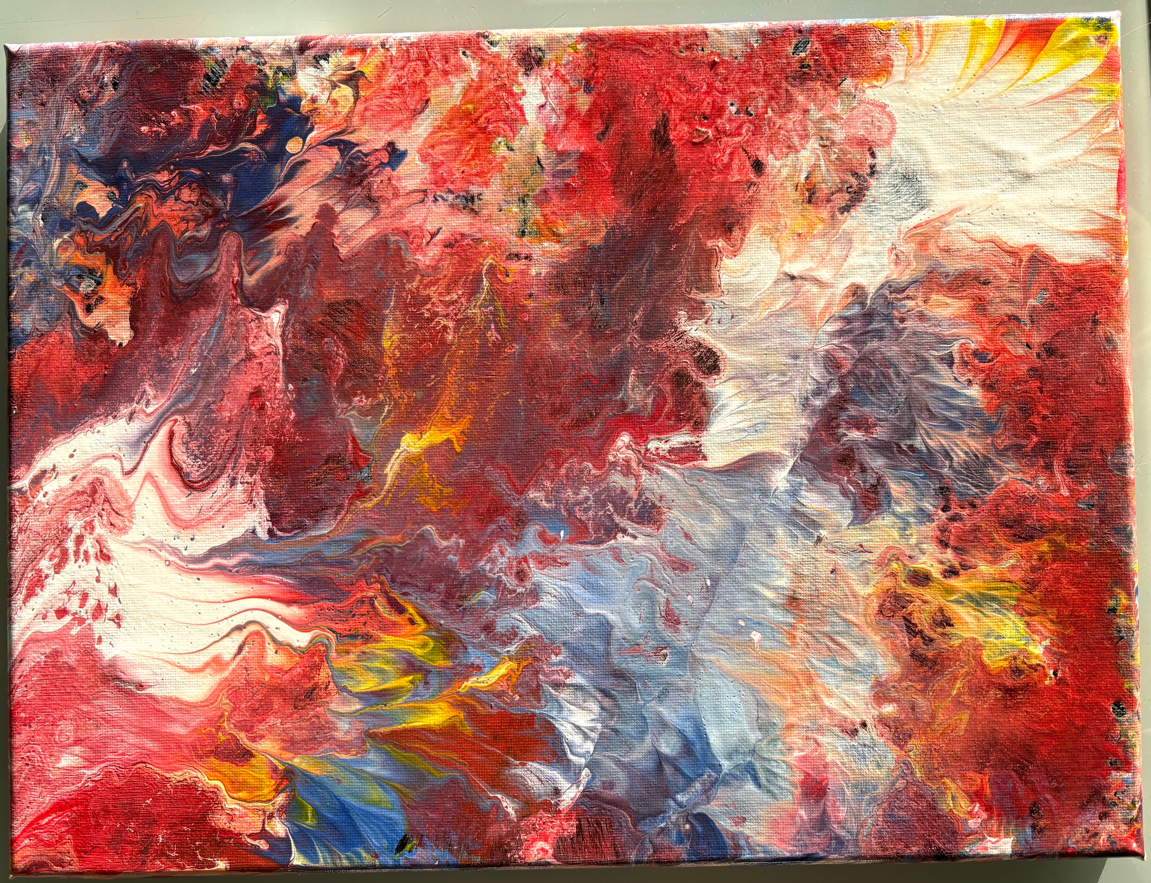 Fuzzy colour Splash - Original Abstract Painting, acrylic paint pour. 30 x 40 cm