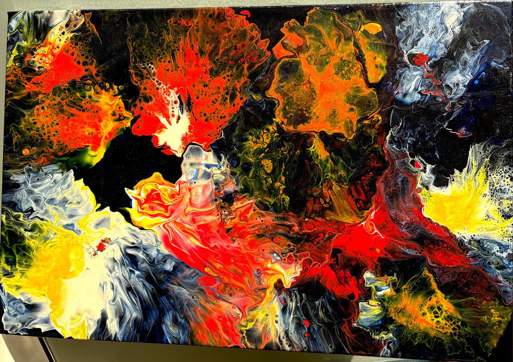 Super Nova Splash - Original Painting, acrylic paint pour - 40.6cm x 61 cm