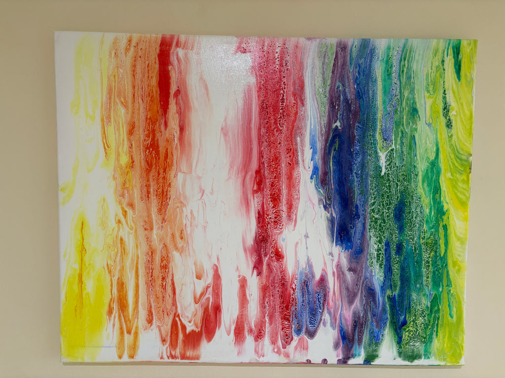 Dreamy Rainbow spectrum colours - Original Abstract Painting, acrylic paint pour. 51 x 40.5 cm