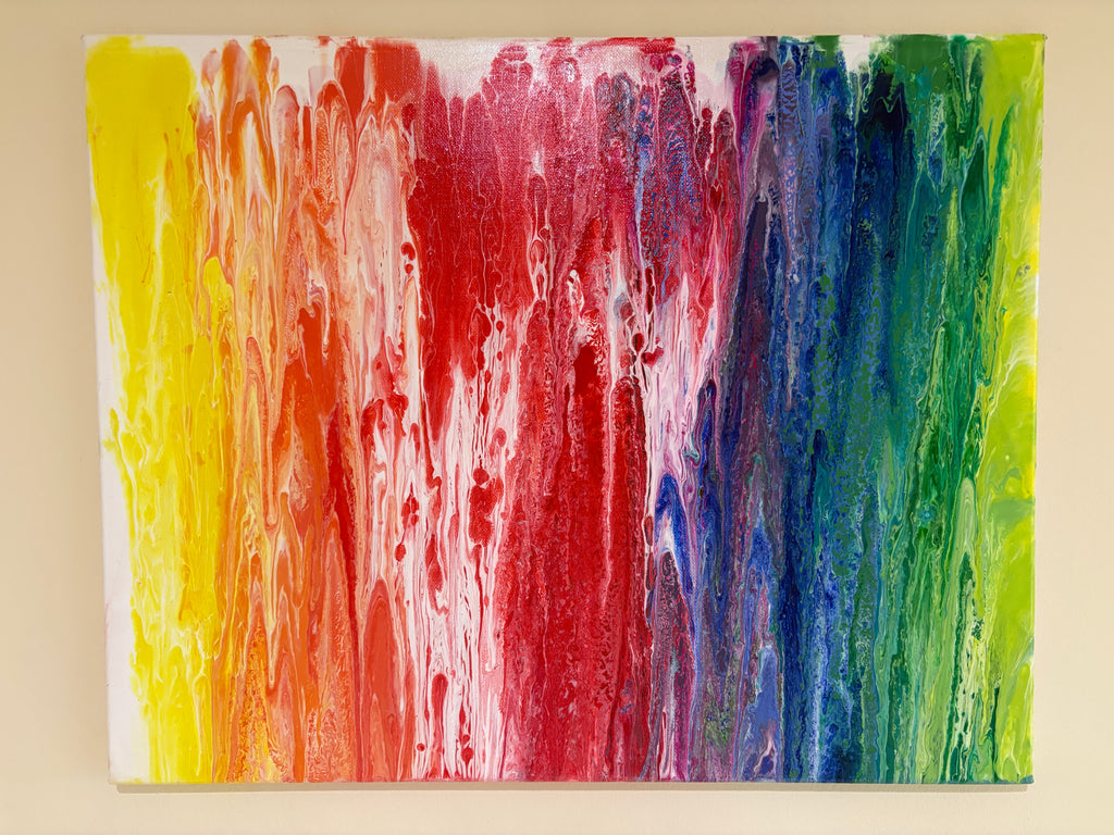 Rainbow spectrum colours - Original Abstract Painting, acrylic paint pour. 51 x 40.5 cm
