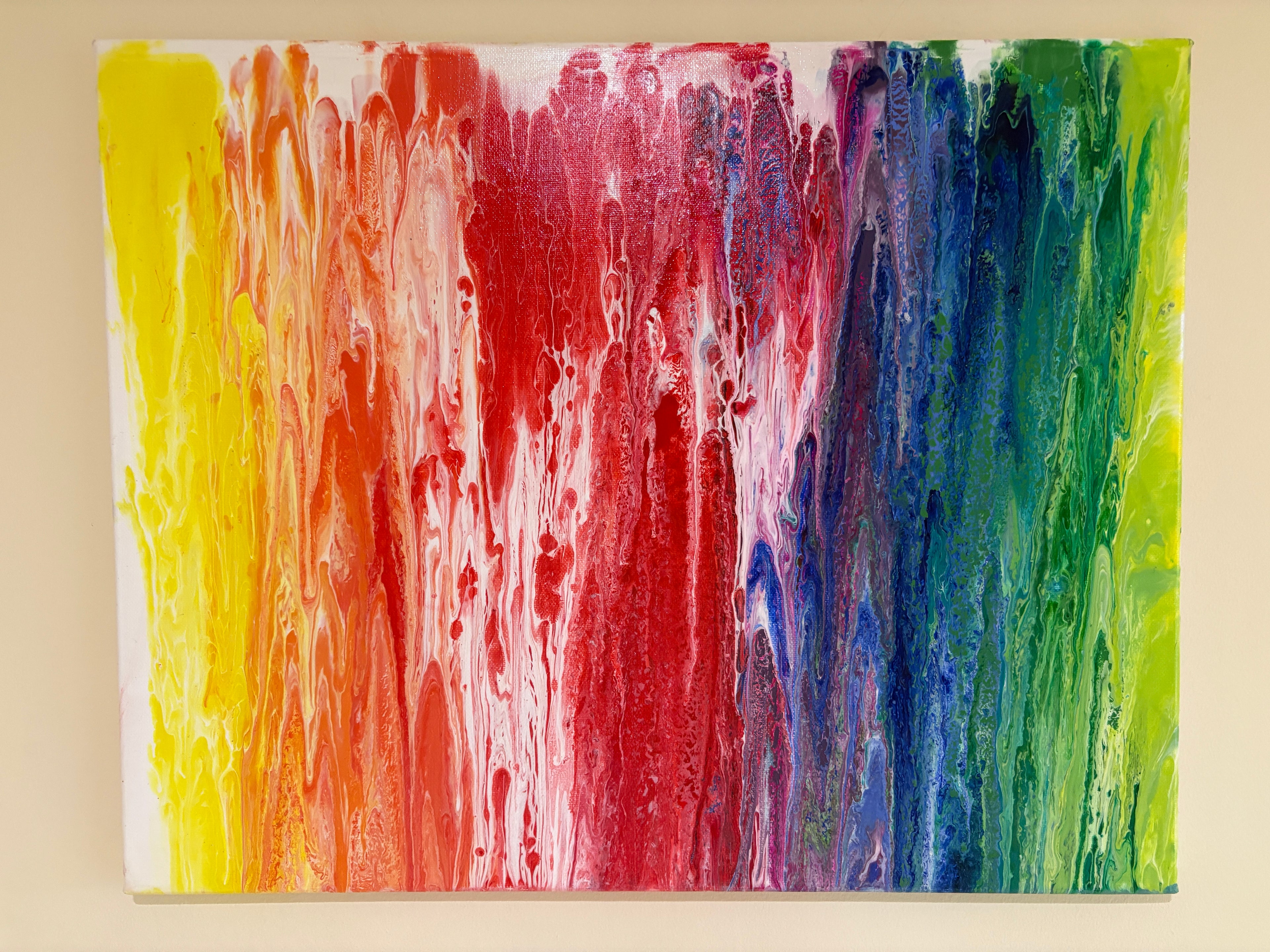 Rainbow spectrum colours - Original Abstract Painting, acrylic paint pour. 51 x 40.5 cm
