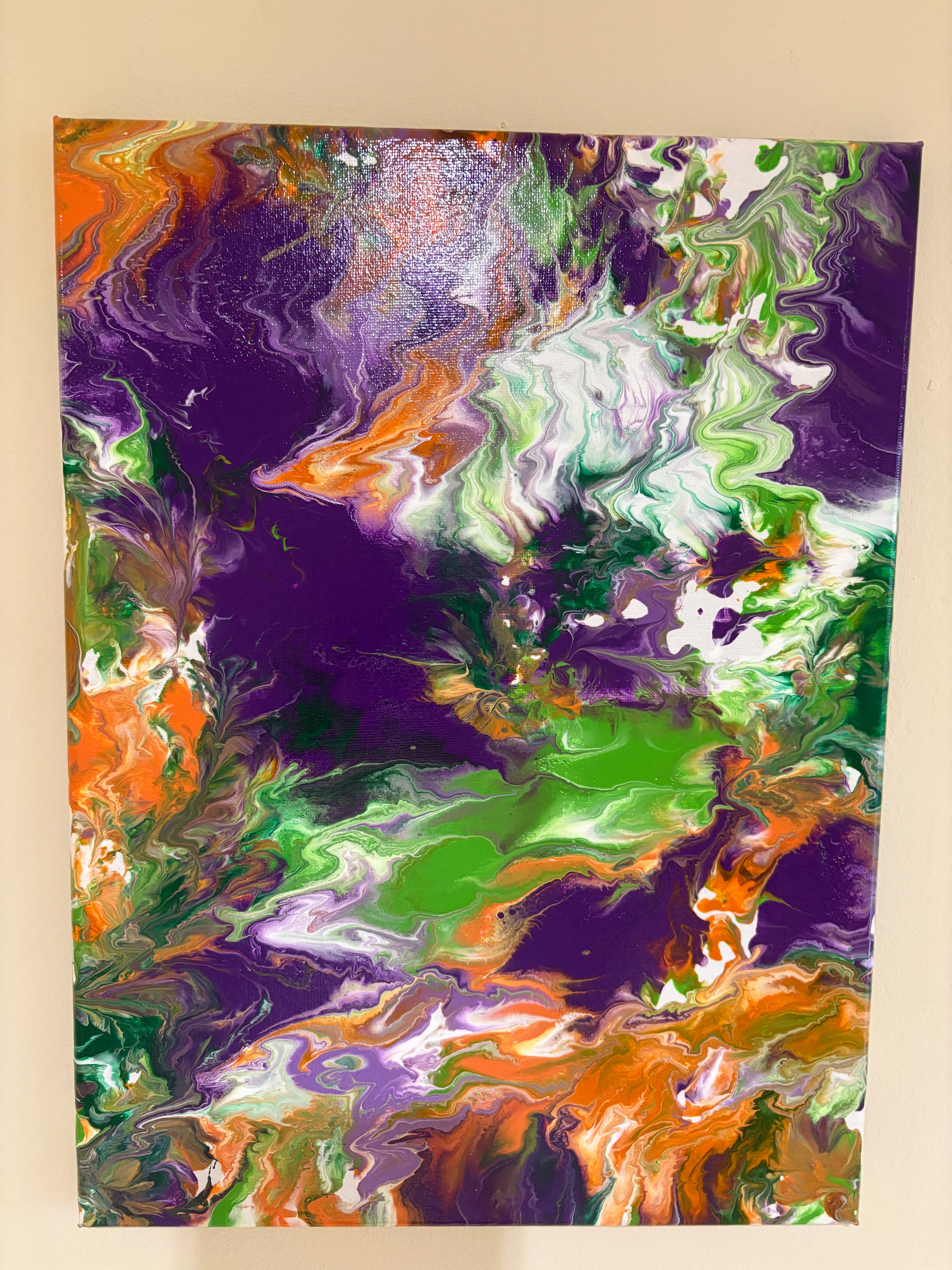 Secondary Colour Splash 1 - Original Painting, acrylic paint pour. 30 x 40 cm