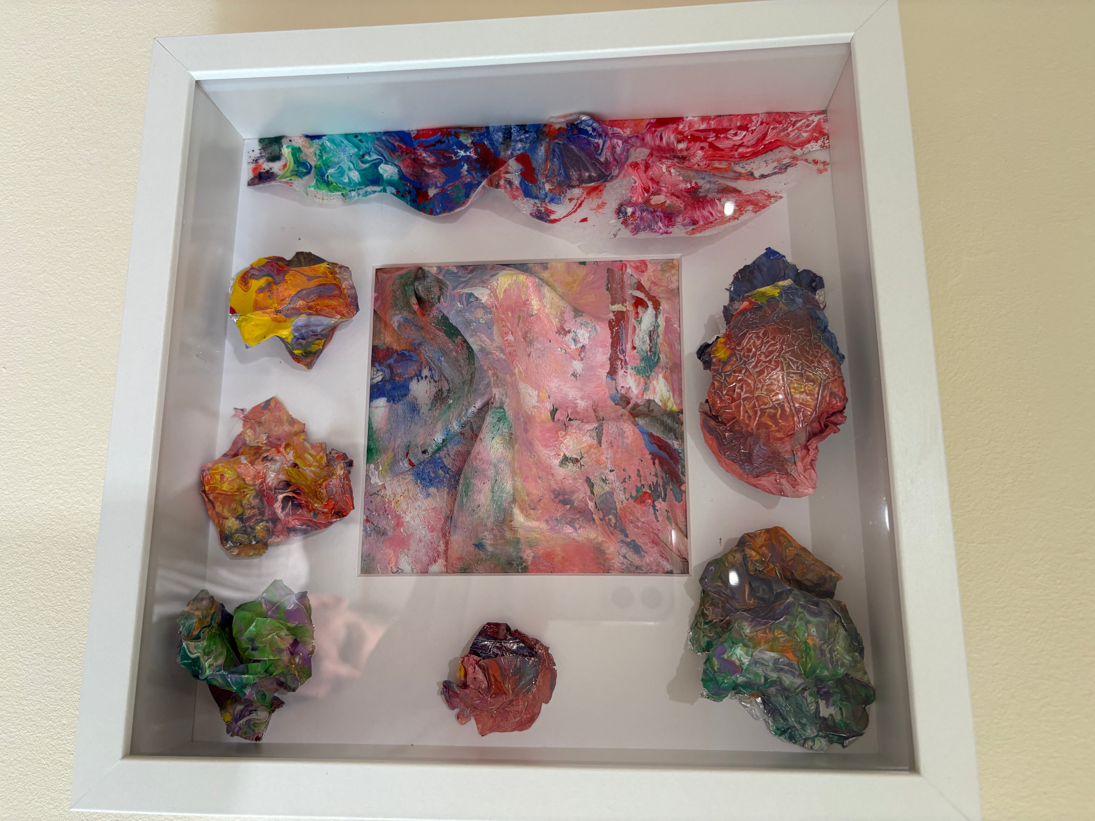 Shadow box - Mystery 5 - Mixed Media Acrylic Painted- Framed Wall Art 27 x 27cm