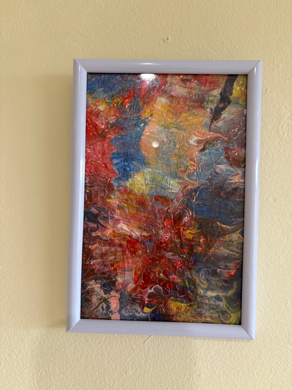 Abstract colour Collage - a pair of Mix media acrylic painted, Framed: 16cm x 10.8cm