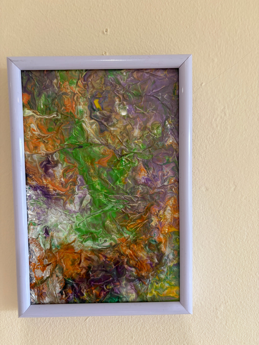 Abstract colour Collage - a pair of Mix media acrylic painted, Framed: 16cm x 10.8cm