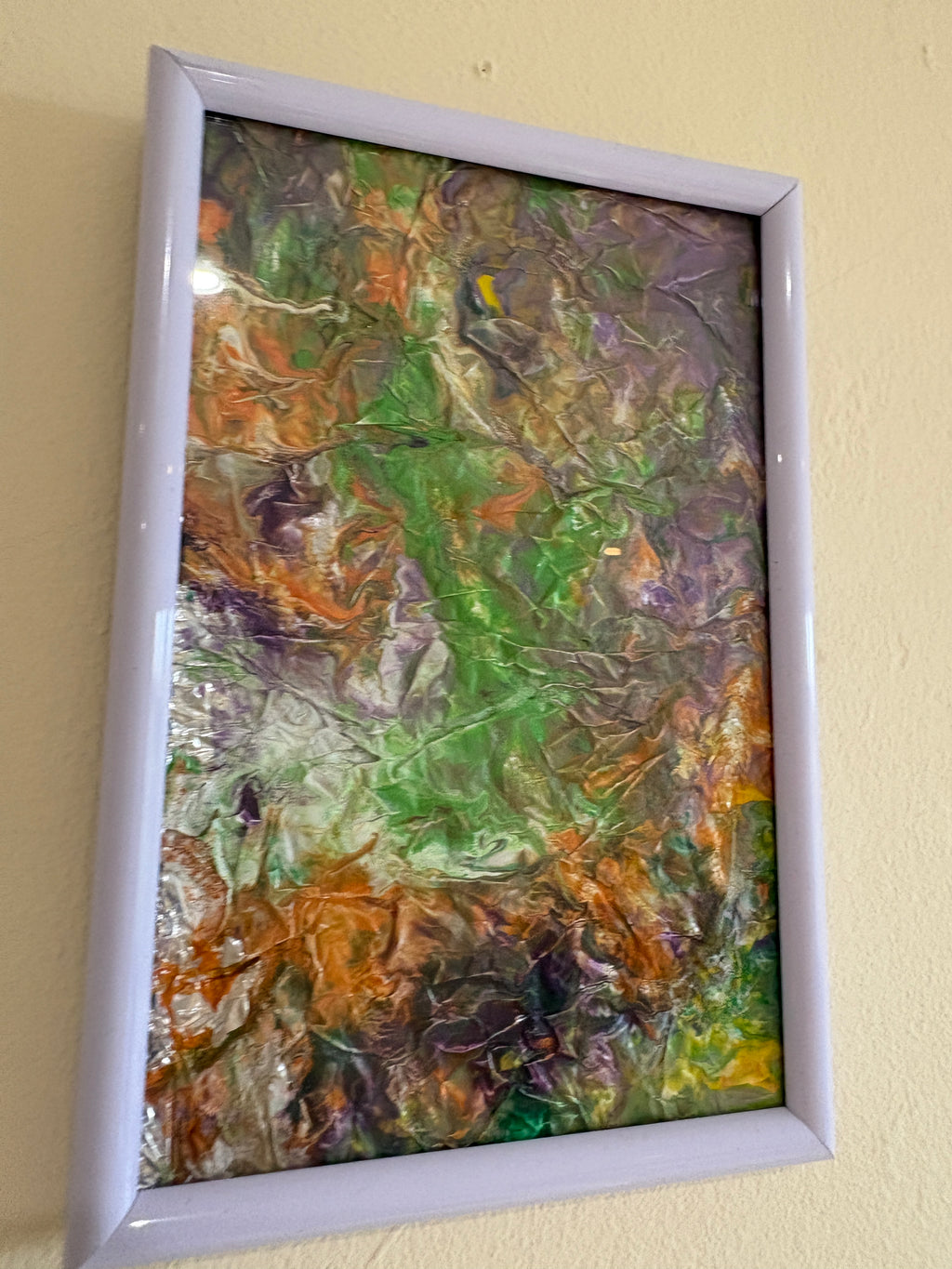 Abstract colour Collage - a pair of Mix media acrylic painted, Framed: 16cm x 10.8cm