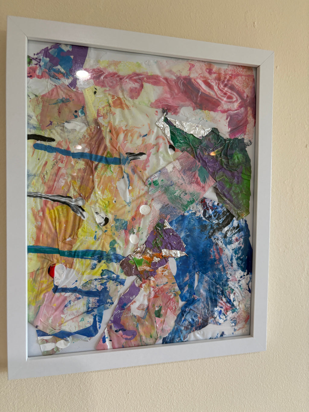 Abstract colour Collages (3) - Mix media acrylic painted, Framed: 22.3cm x 27.4cm