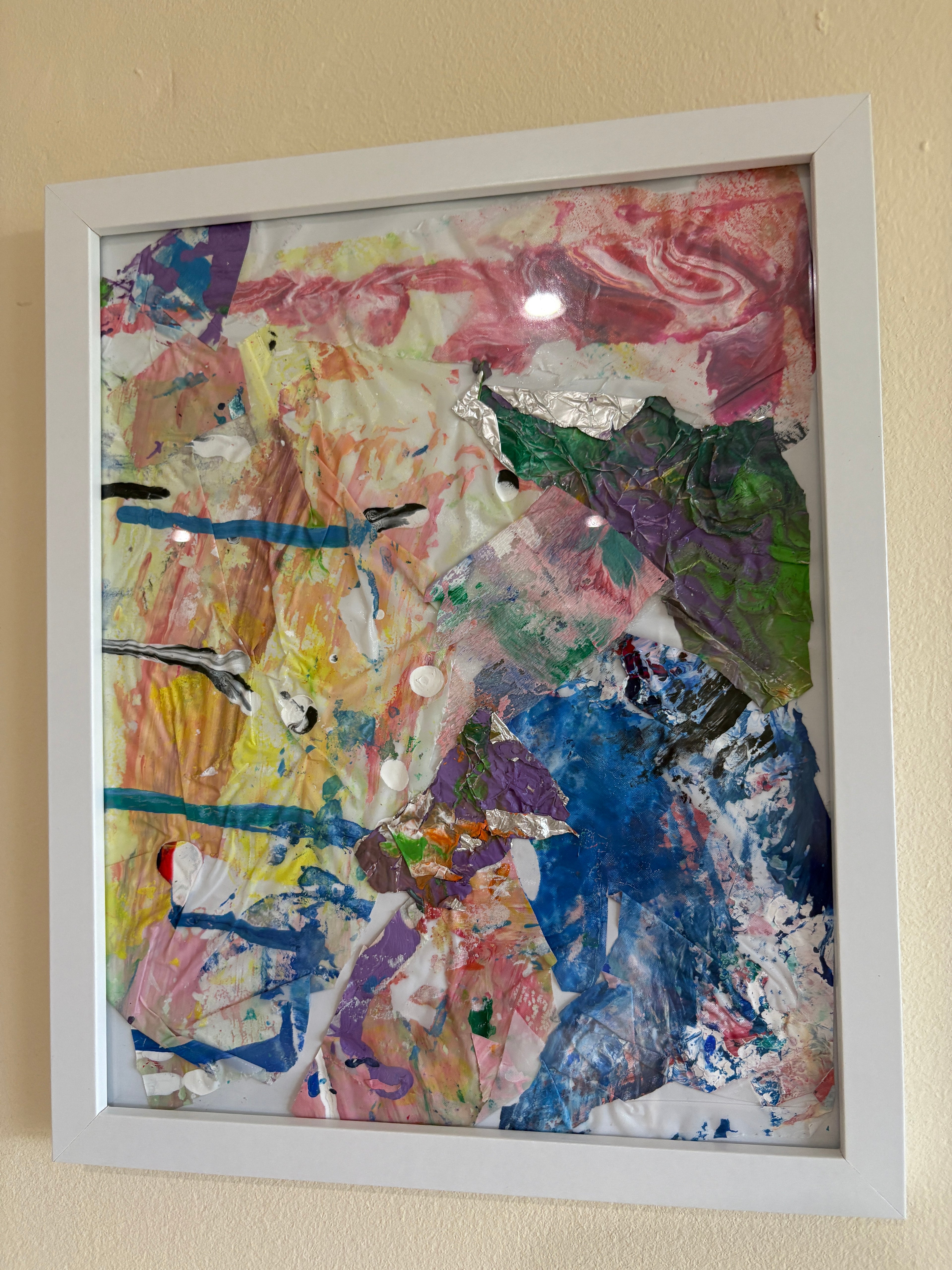 Abstract colour Collages (3) - Mix media acrylic painted, Framed: 22.3cm x 27.4cm