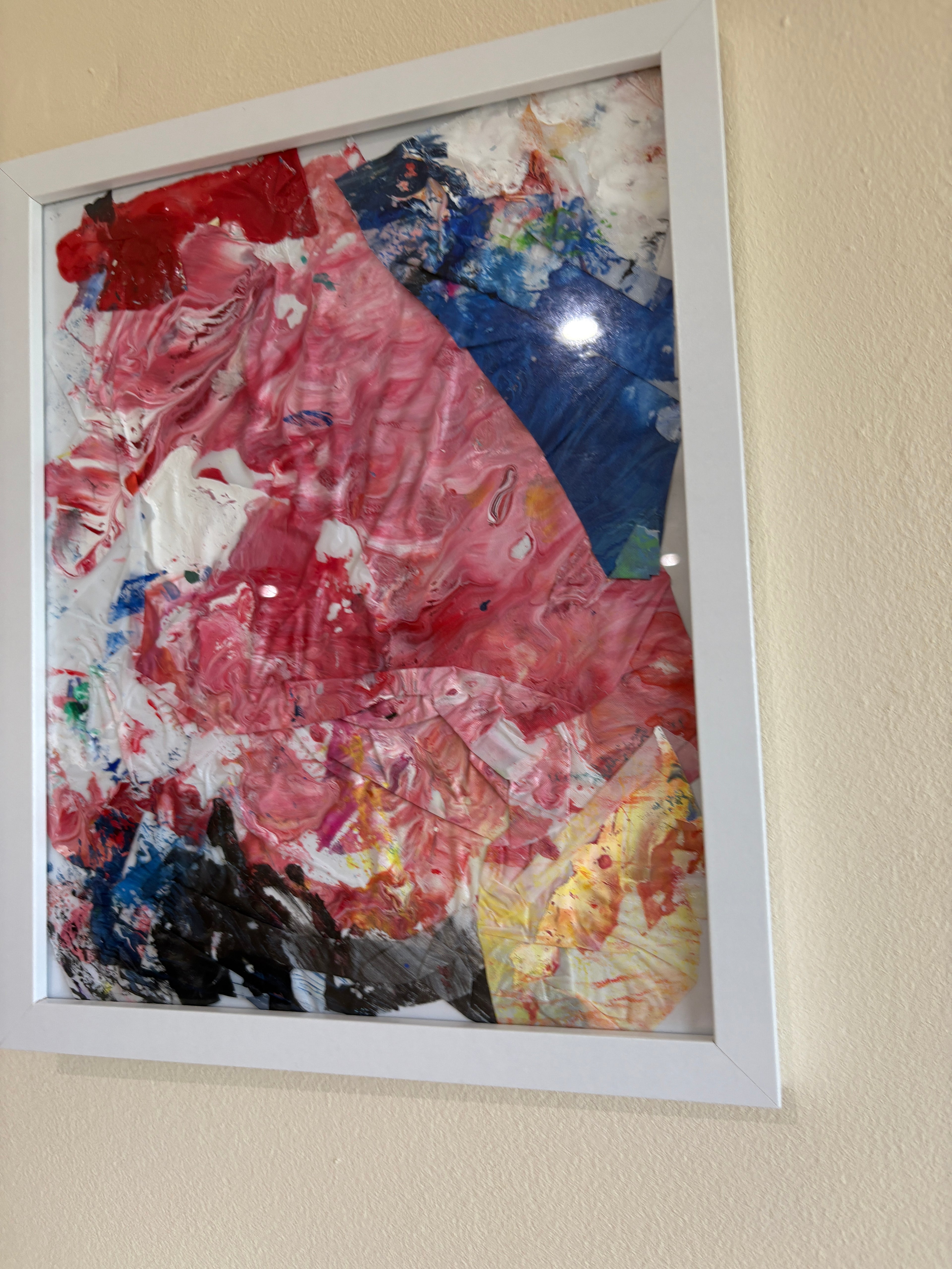 Abstract colour Collages (3) - Mix media acrylic painted, Framed: 22.3cm x 27.4cm
