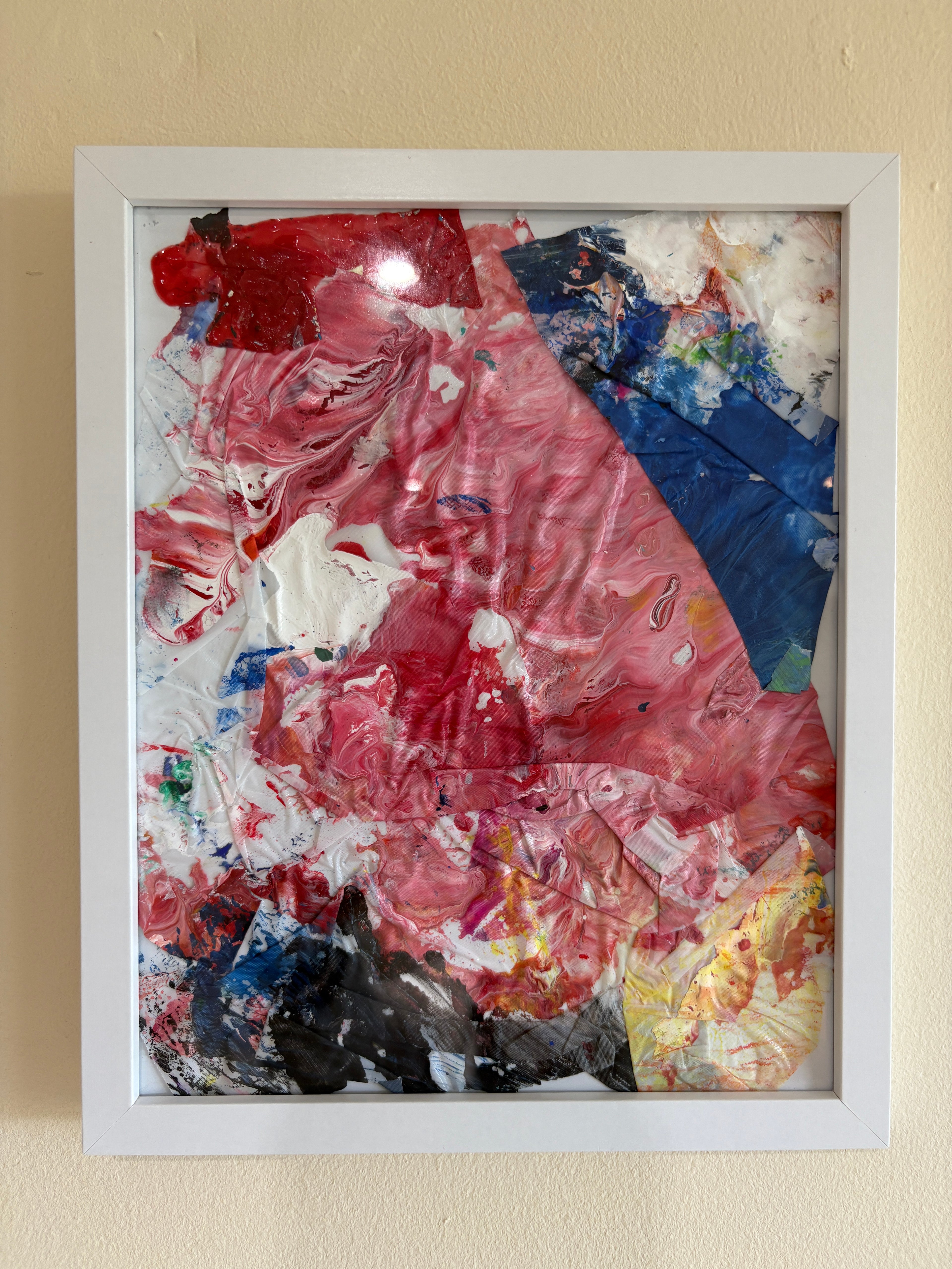 Abstract colour Collages (3) - Mix media acrylic painted, Framed: 22.3cm x 27.4cm