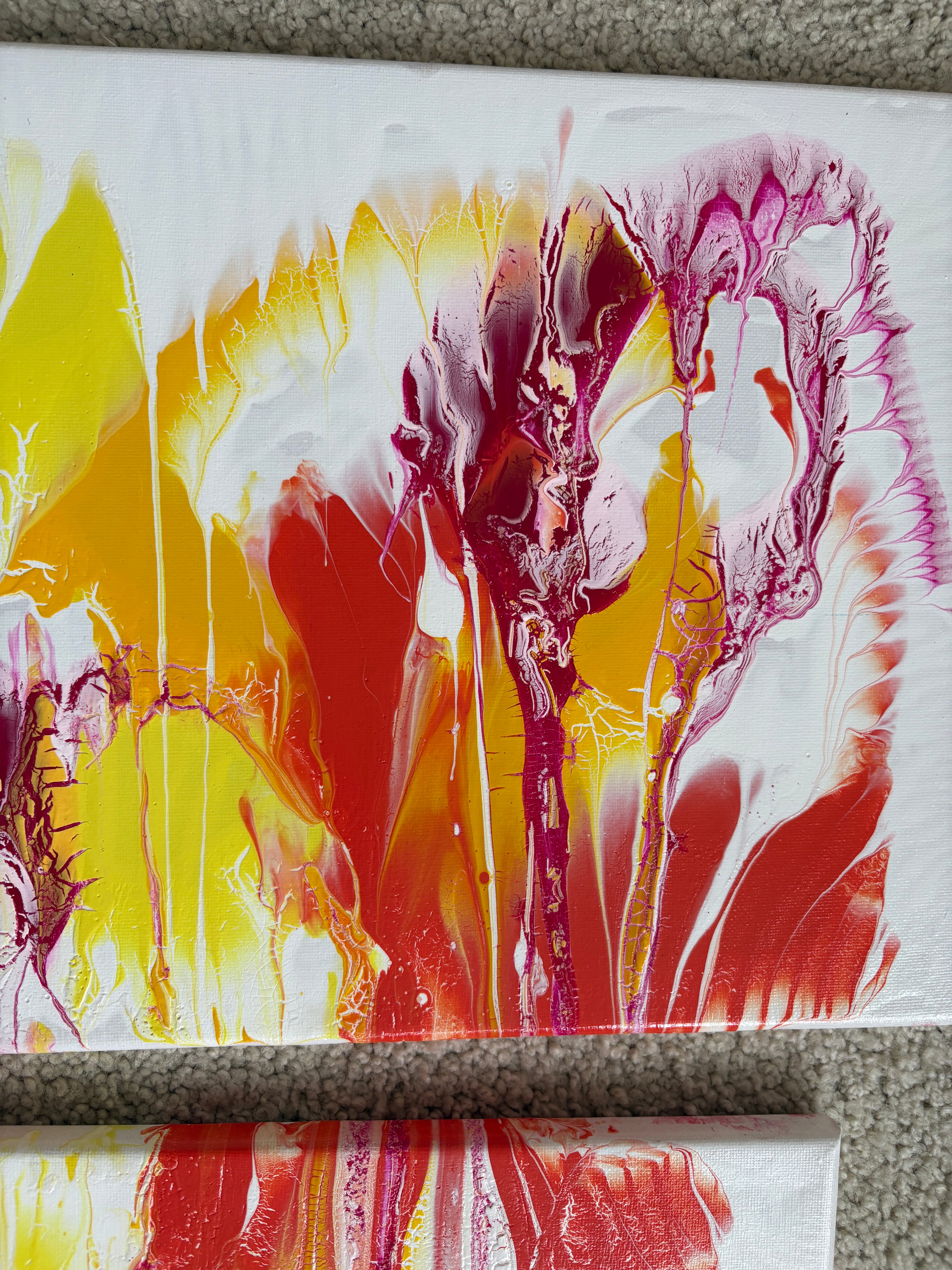 Glorious swirling warm colours - a pair of original Acrylic Abstract paintings 40 x 30 cm
