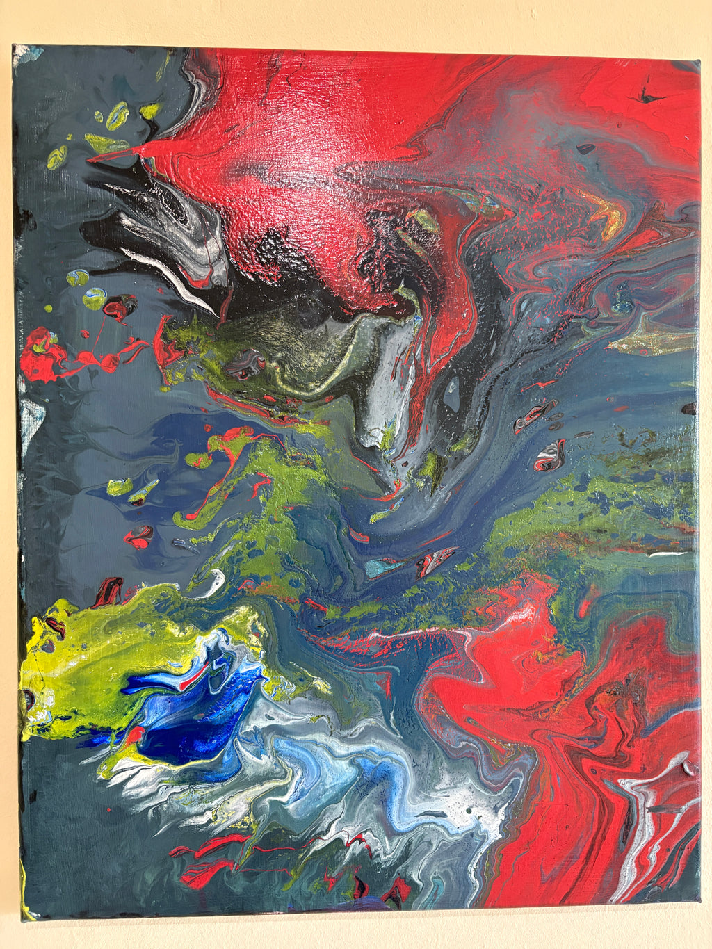 Brooding swirling multicolours - Original Acrylic Abstract painting 40 x 50 cm