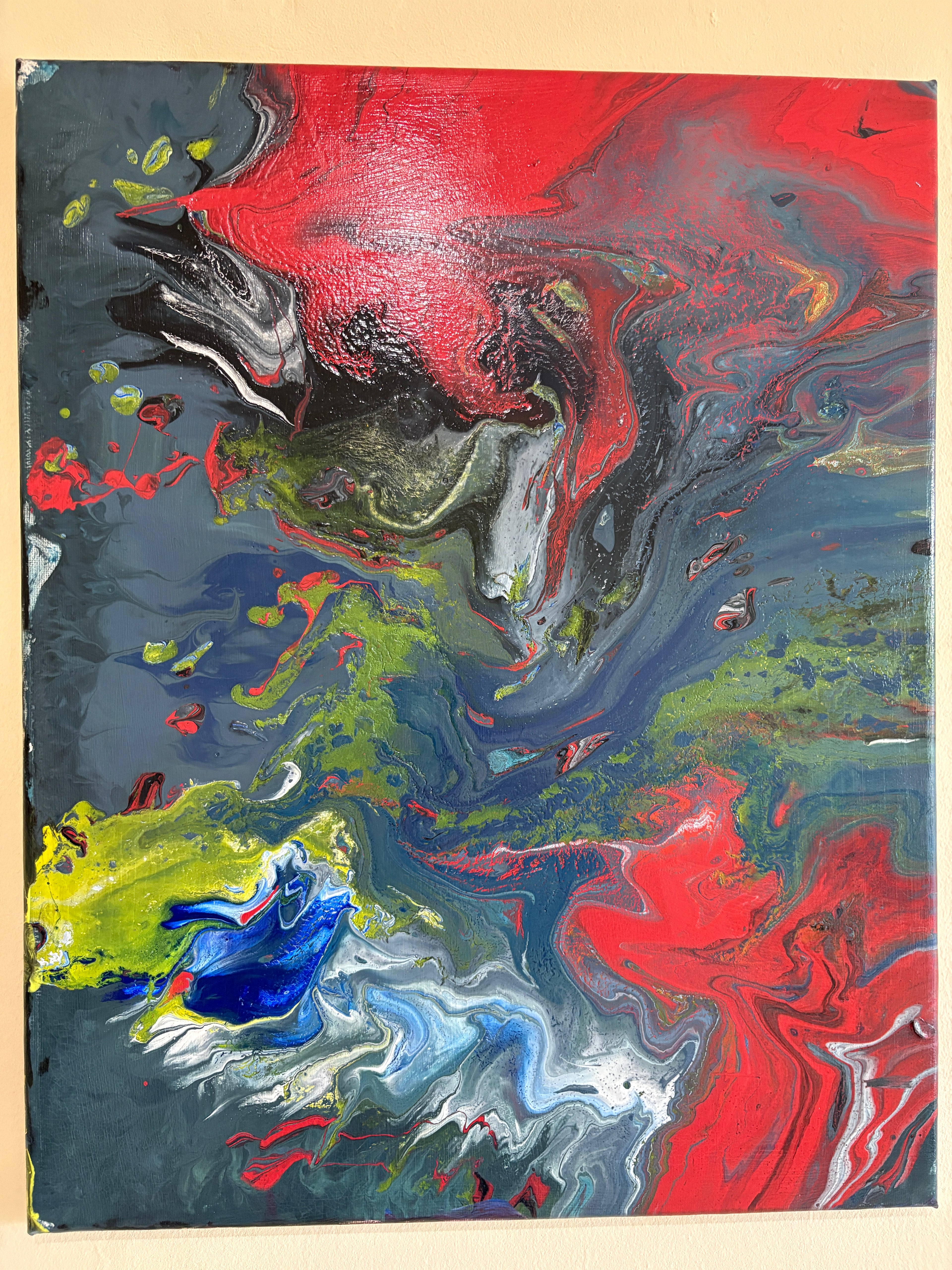 Brooding swirling multicolours - Original Acrylic Abstract painting 40 x 50 cm