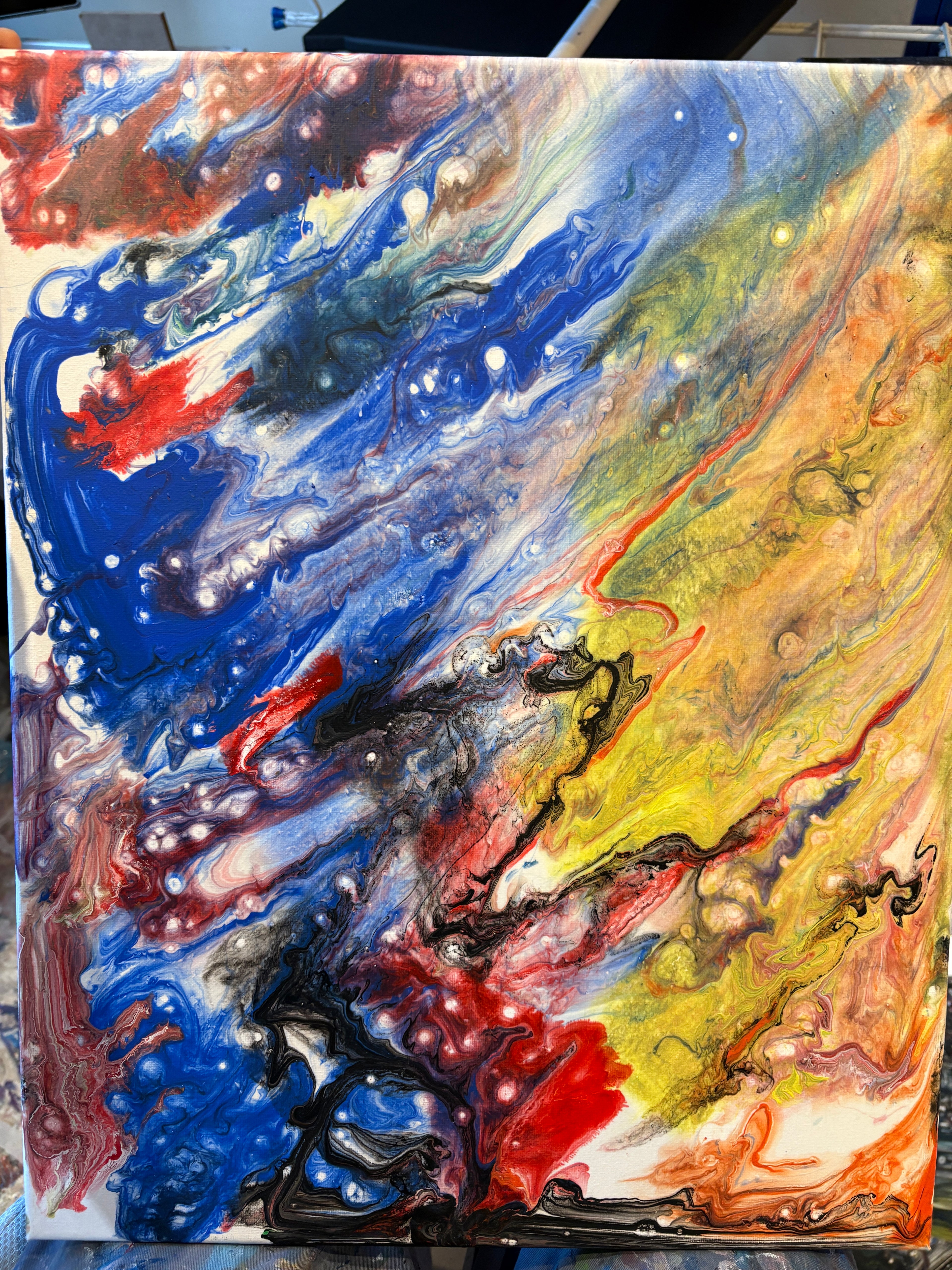 Glorious swirling multicolours - Original Acrylic Abstract painting 40 x 50 cm