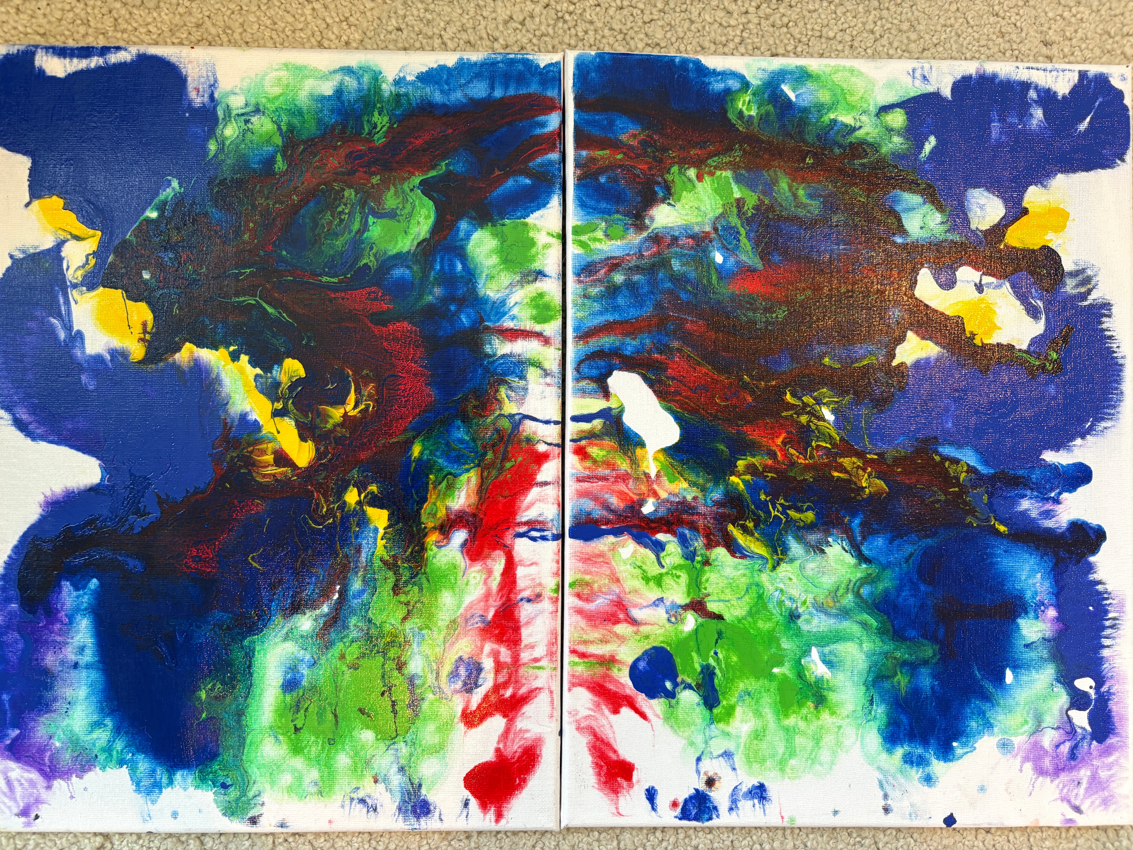 Playful joyous multicolours - a pair of original Acrylic Abstract paintings 40 x 30 cm