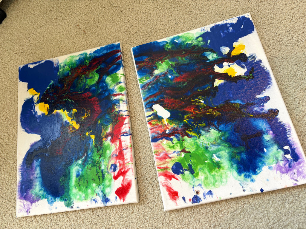 Playful joyous multicolours - a pair of original Acrylic Abstract paintings 40 x 30 cm