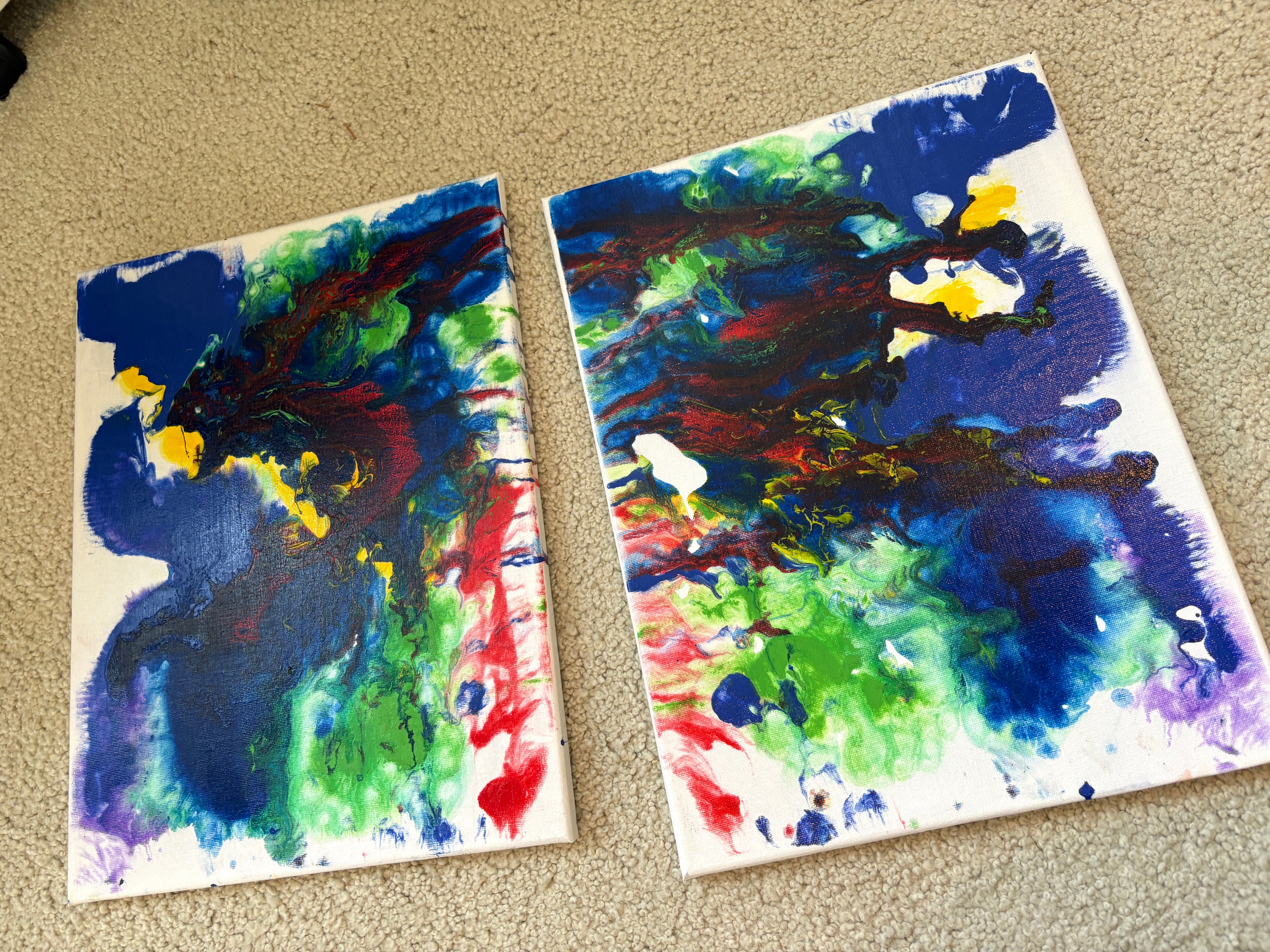 Playful joyous multicolours - a pair of original Acrylic Abstract paintings 40 x 30 cm
