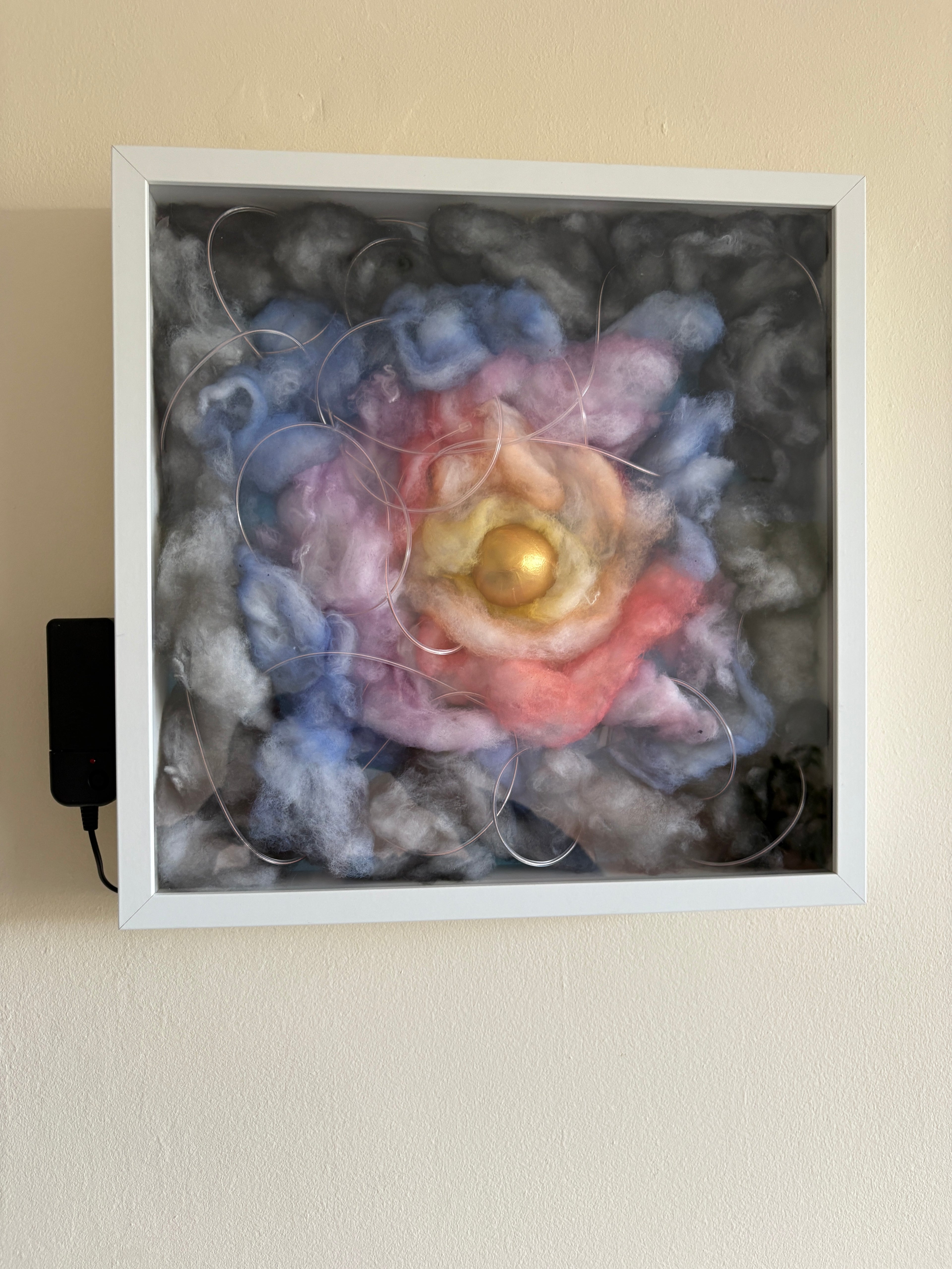 Shadow Box Mystery 4 - Egg in multicoloured flashing sky - box frame - 37 x 37 x 6cm