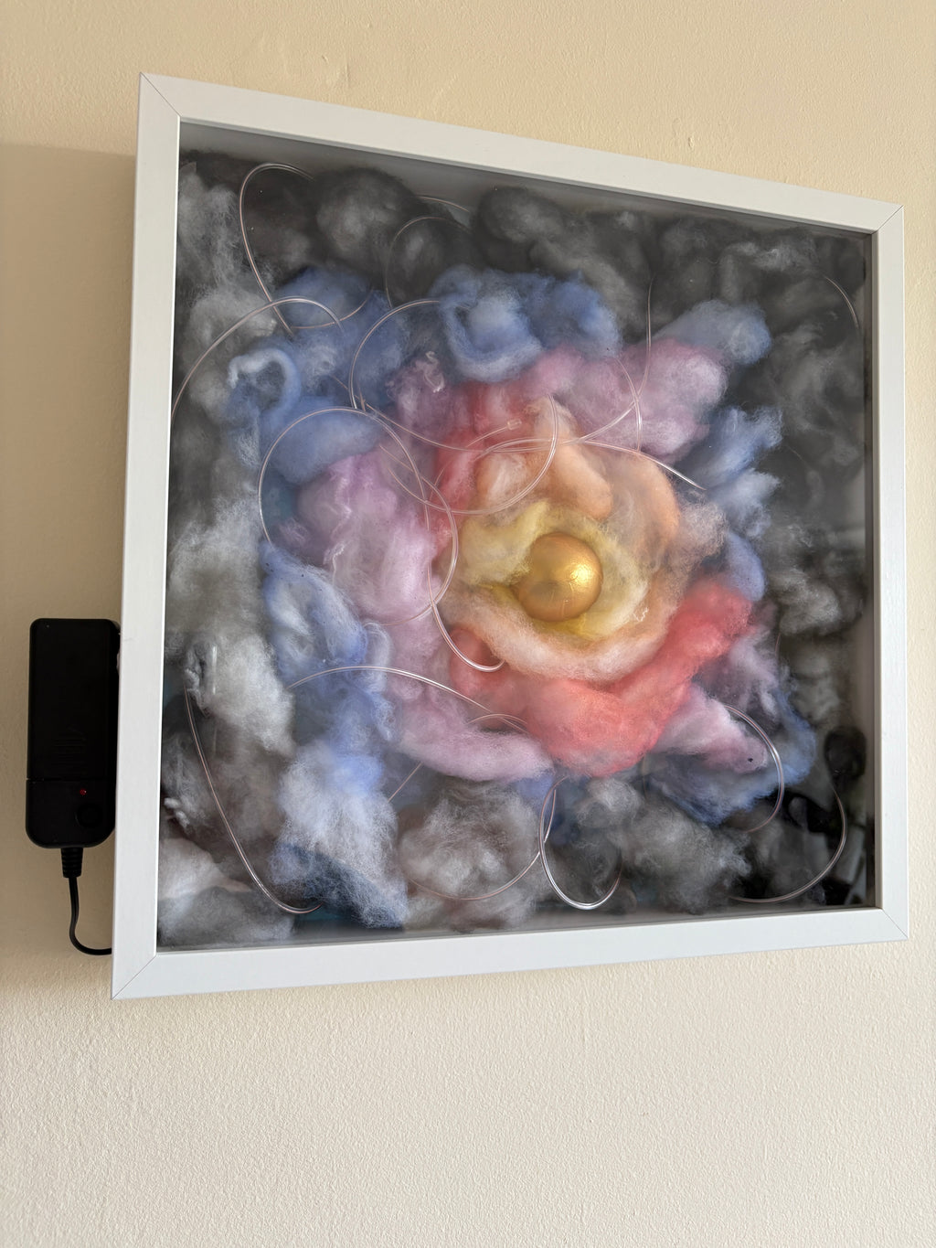 Shadow Box Mystery 4 - Egg in multicoloured flashing sky - box frame - 37 x 37 x 6cm