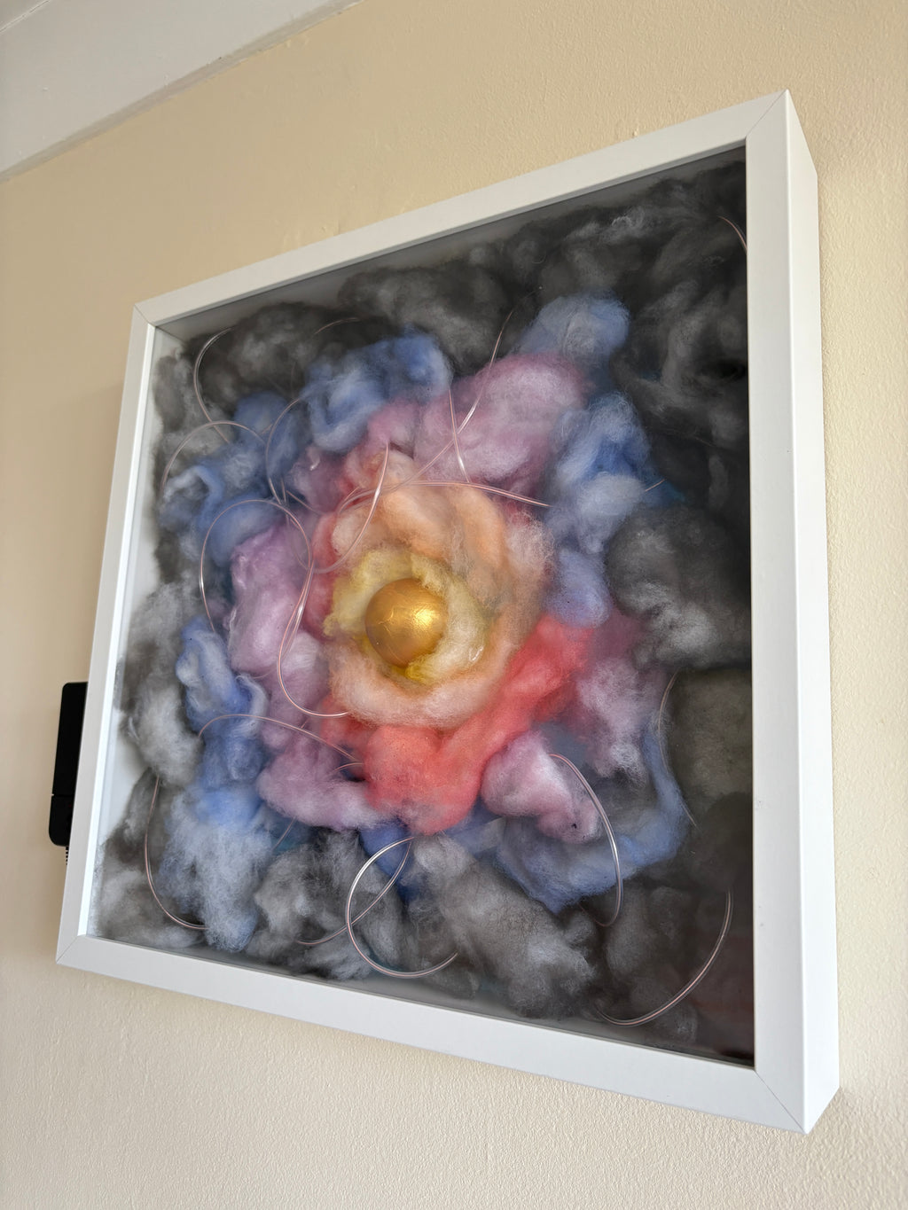 Shadow Box Mystery 4 - Egg in multicoloured flashing sky - box frame - 37 x 37 x 6cm