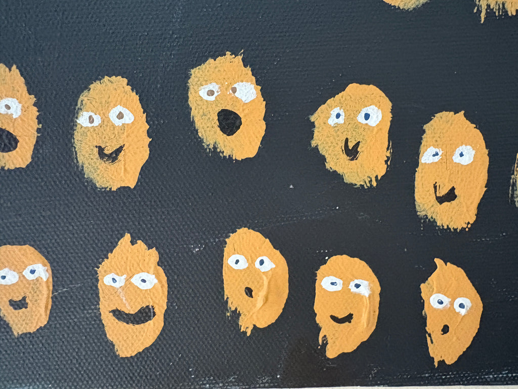 The Audience - a sea of smiling faces - large chunky original acrylic painting 101.5 x 76 x 4cm