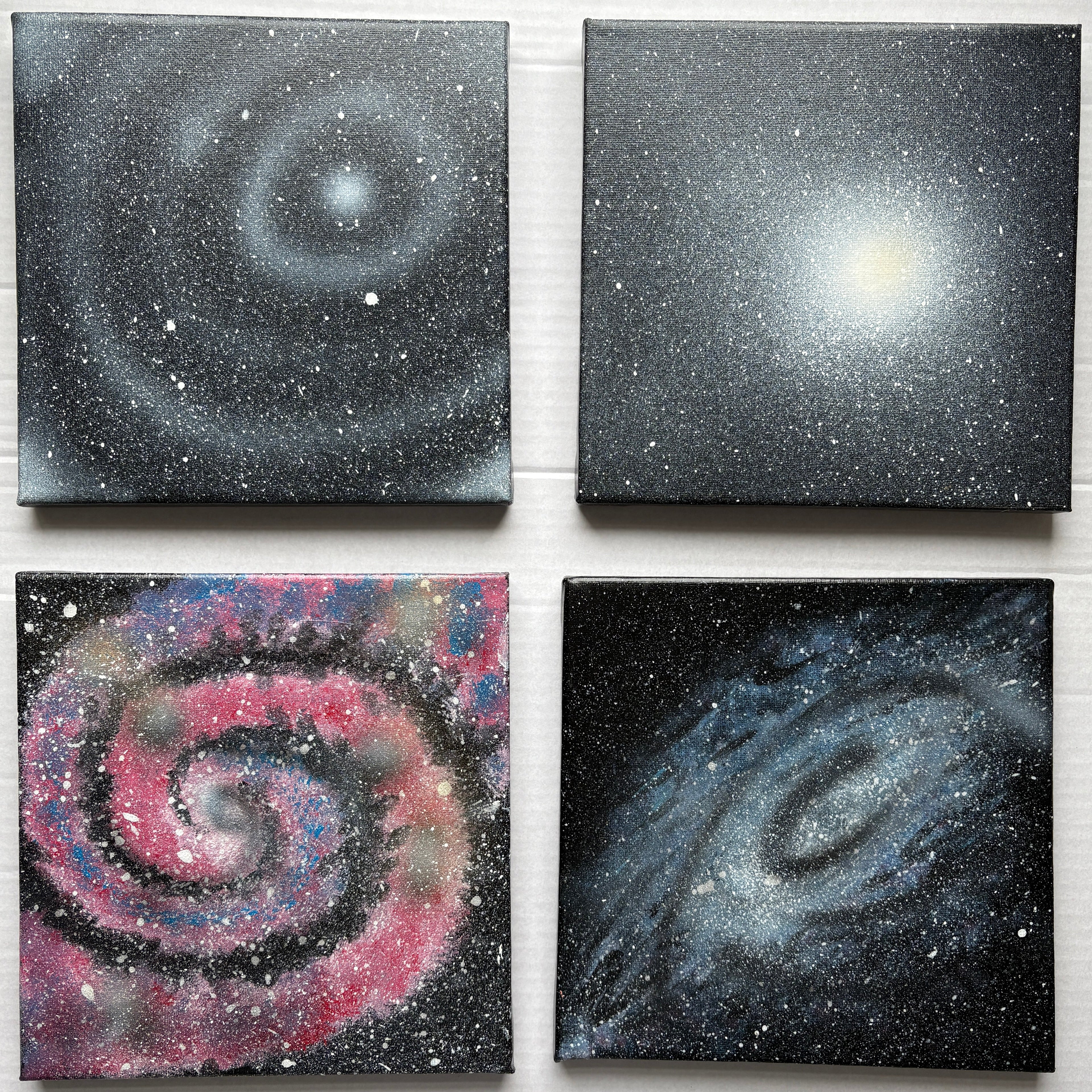 Galaxies - 4 Spacescapes - Original Acrylic painting - 20 x 20 cm