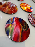 Set B of 6 Bright original design abstract Art drink coasters (10cm)
