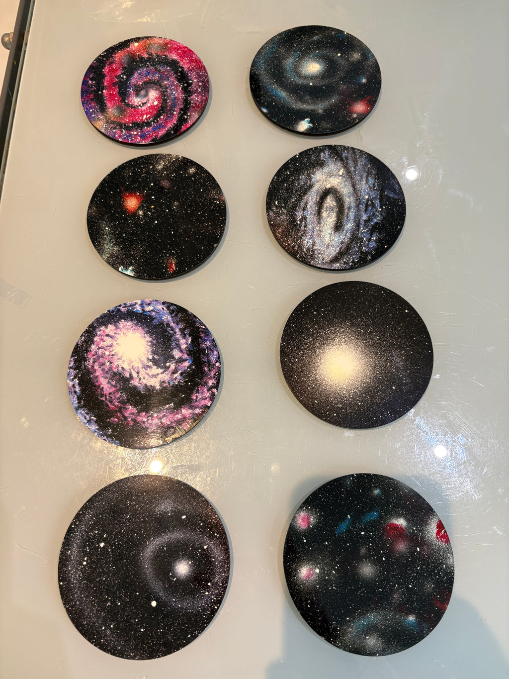 Set A of 8 galaxy paintings Art drink coasters 10cm