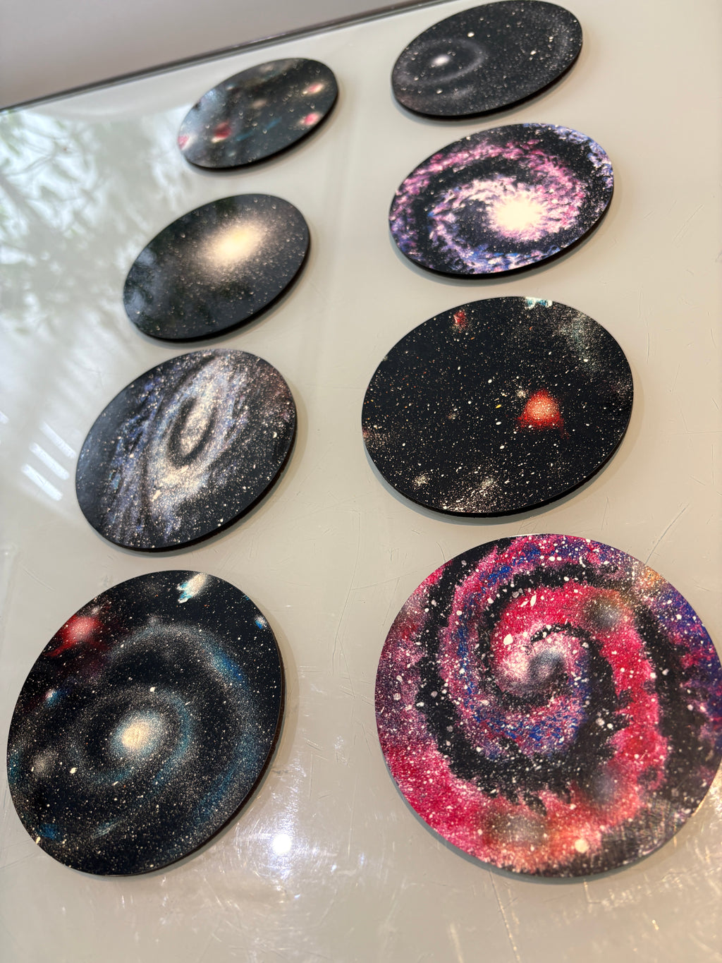 Set A of 8 galaxy paintings Art drink coasters 10cm