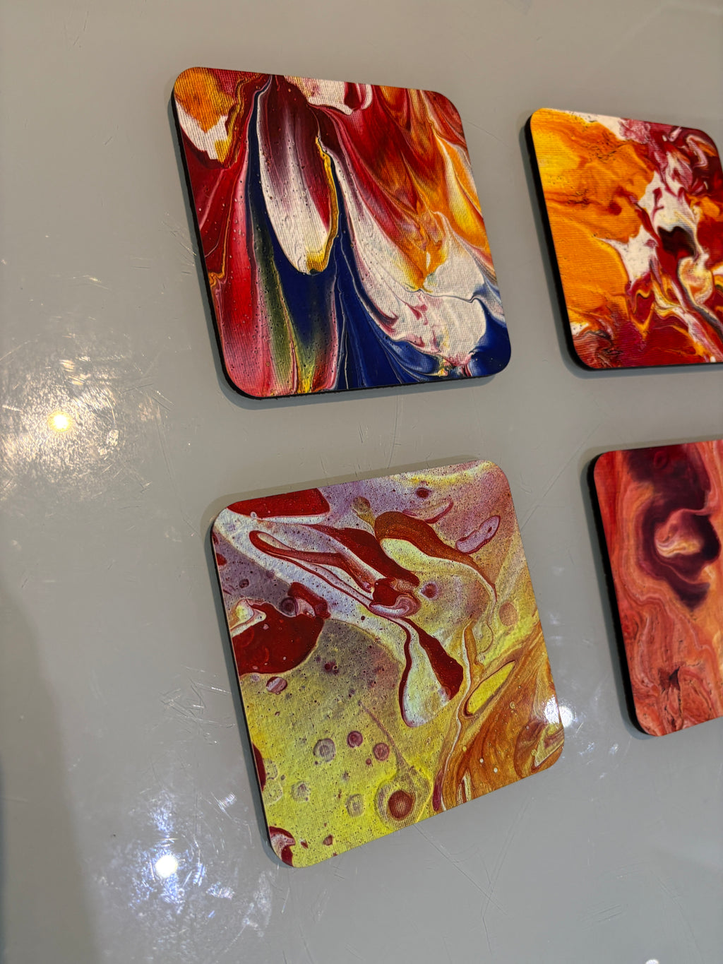 Set C of 6 Bright original design abstract Art square drink coasters 10cm