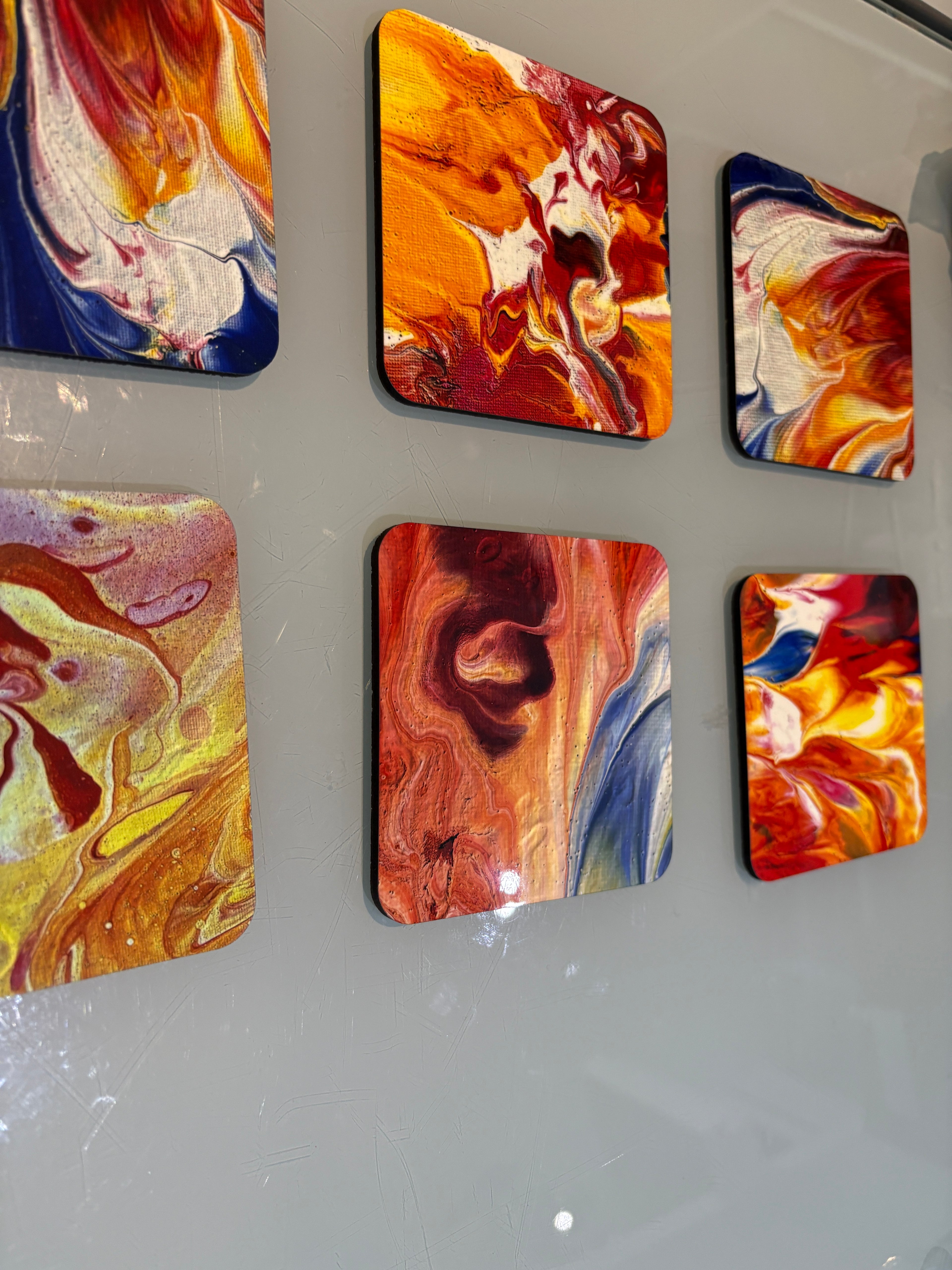 Set C of 6 Bright original design abstract Art square drink coasters 10cm