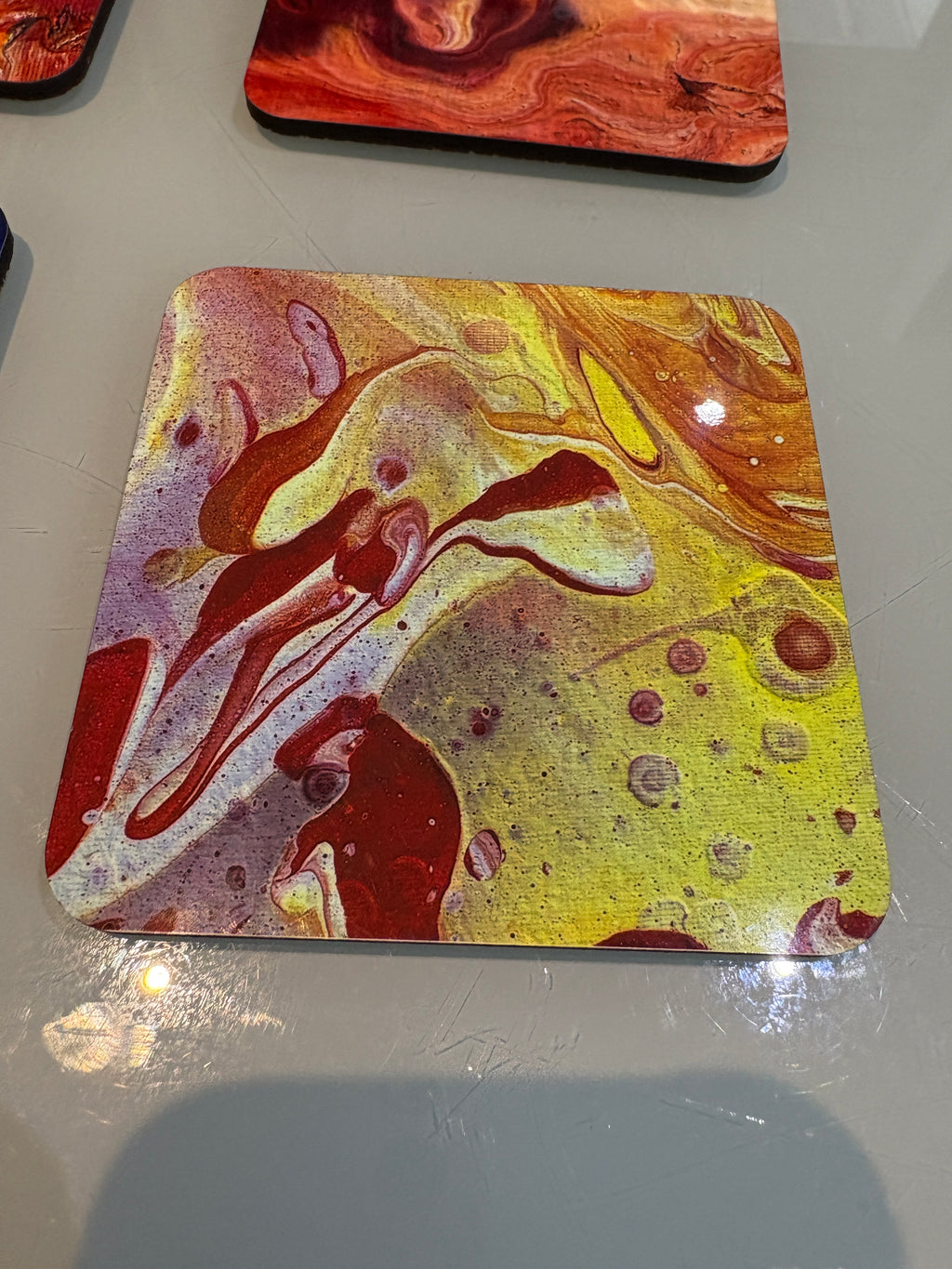 Set C of 6 Bright original design abstract Art square drink coasters 10cm