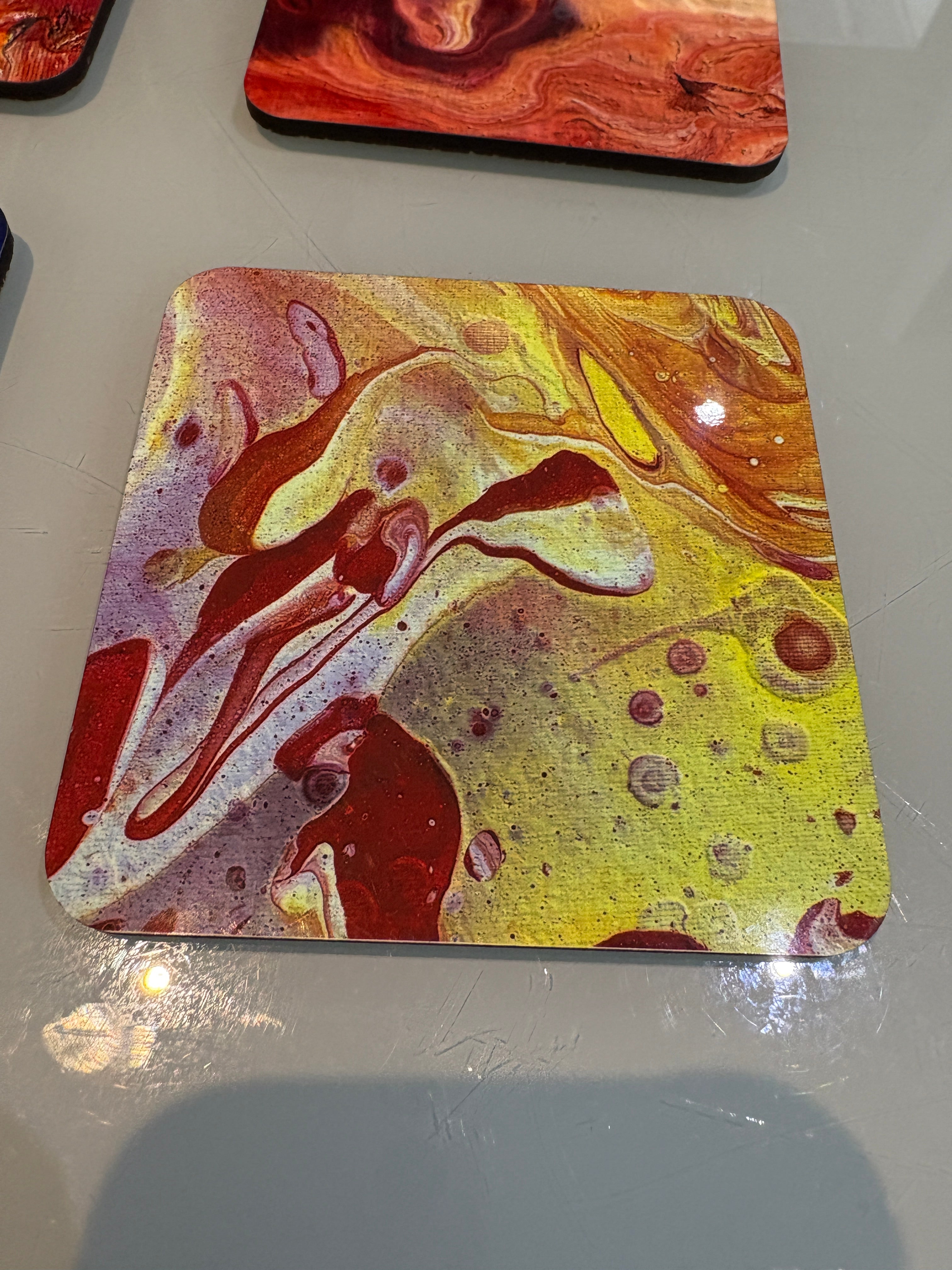Set C of 6 Bright original design abstract Art square drink coasters 10cm