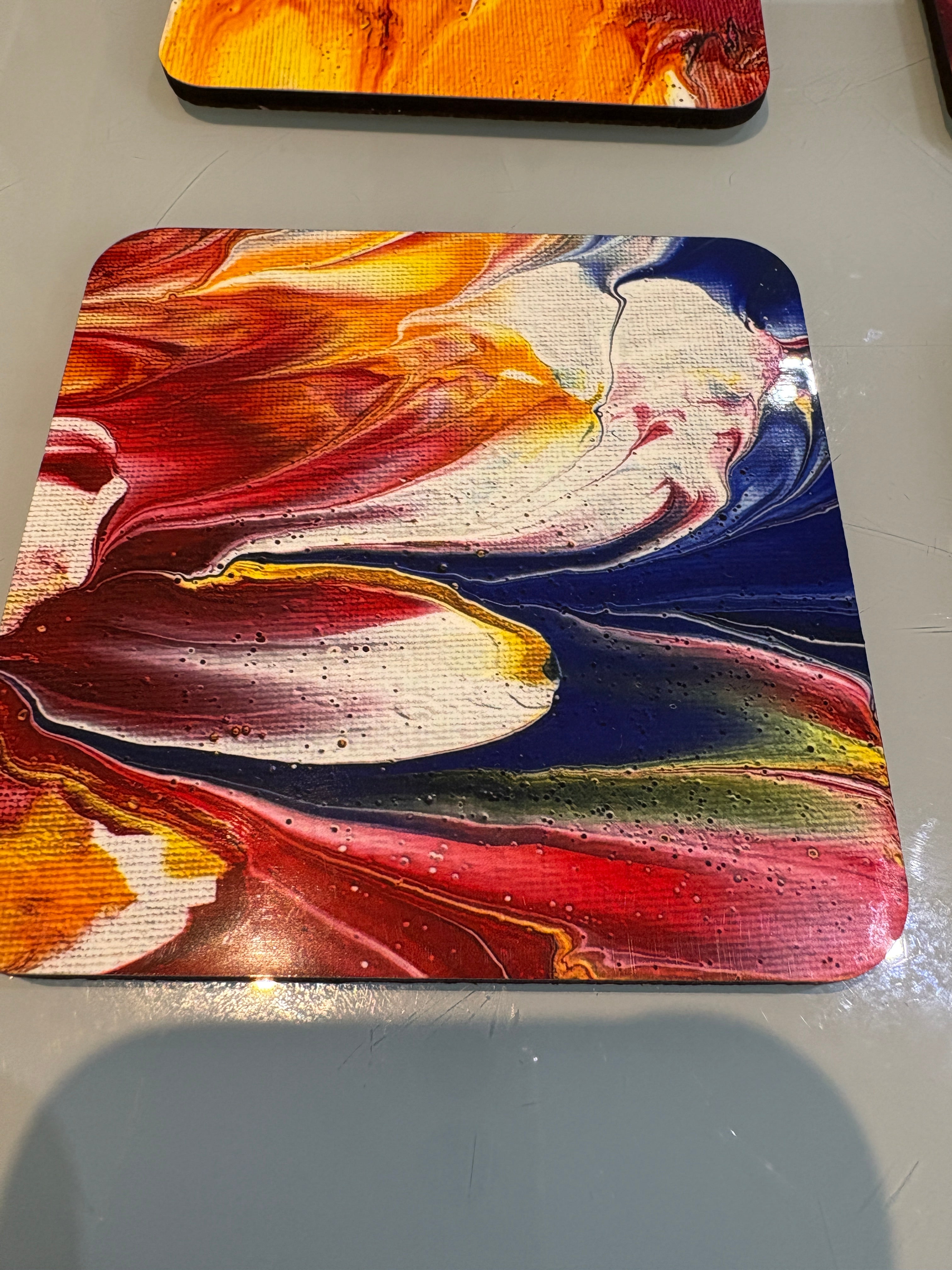 Set C of 6 Bright original design abstract Art square drink coasters 10cm