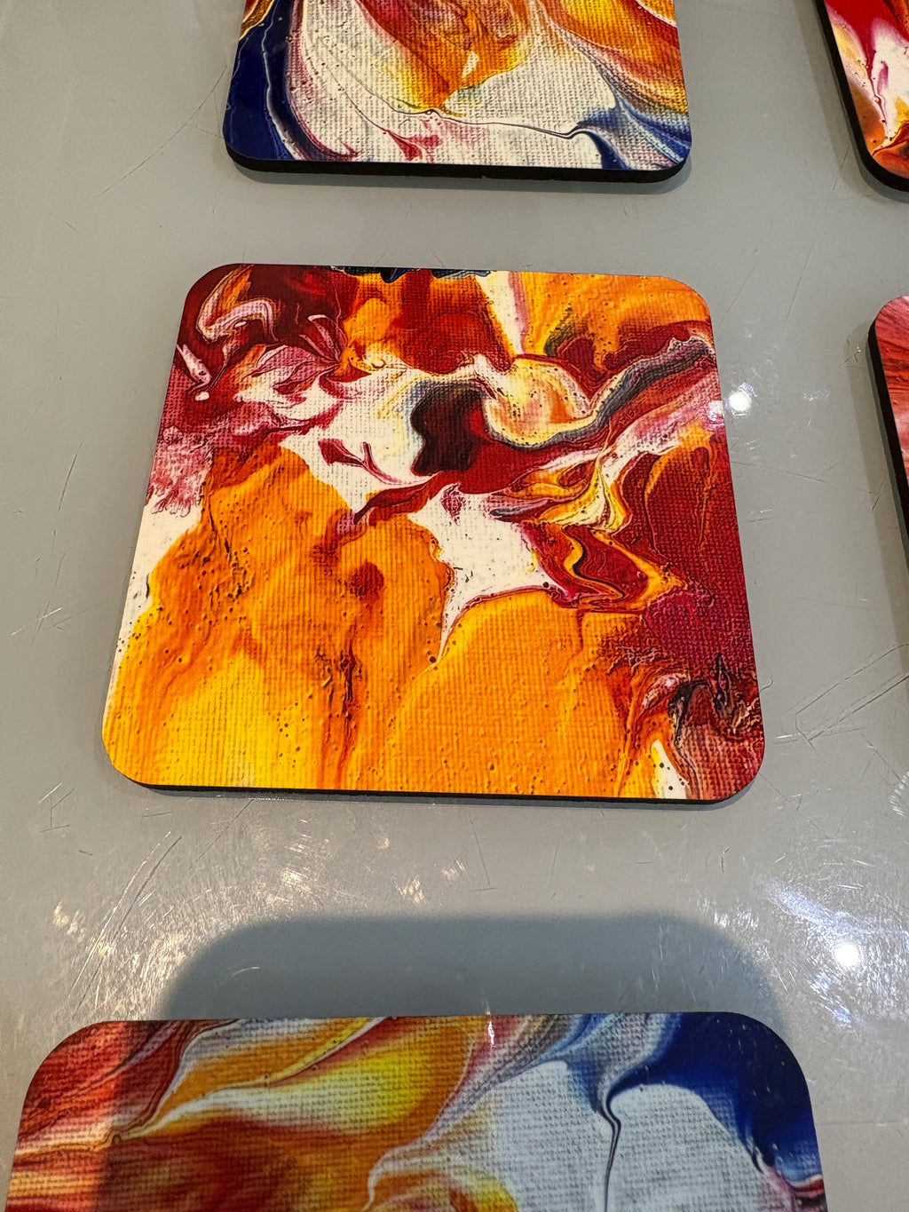 Set C of 6 Bright original design abstract Art square drink coasters 10cm